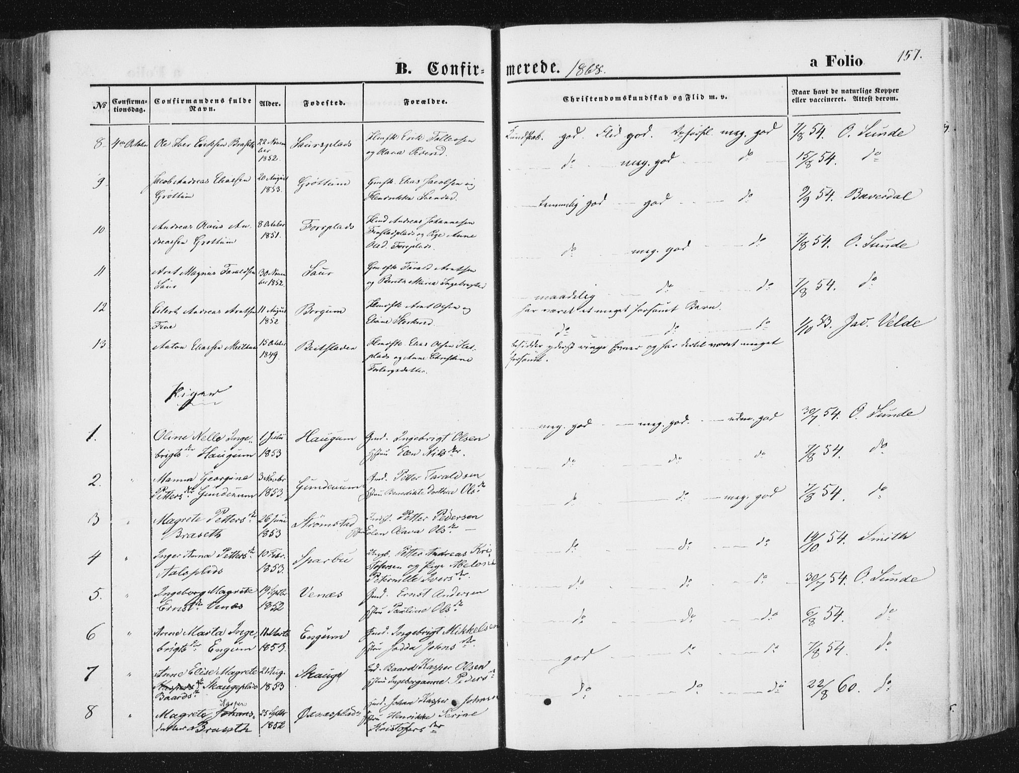 Ministerialprotokoller, klokkerbøker og fødselsregistre - Nord-Trøndelag, SAT/A-1458/746/L0447: Ministerialbok nr. 746A06, 1860-1877, s. 157
