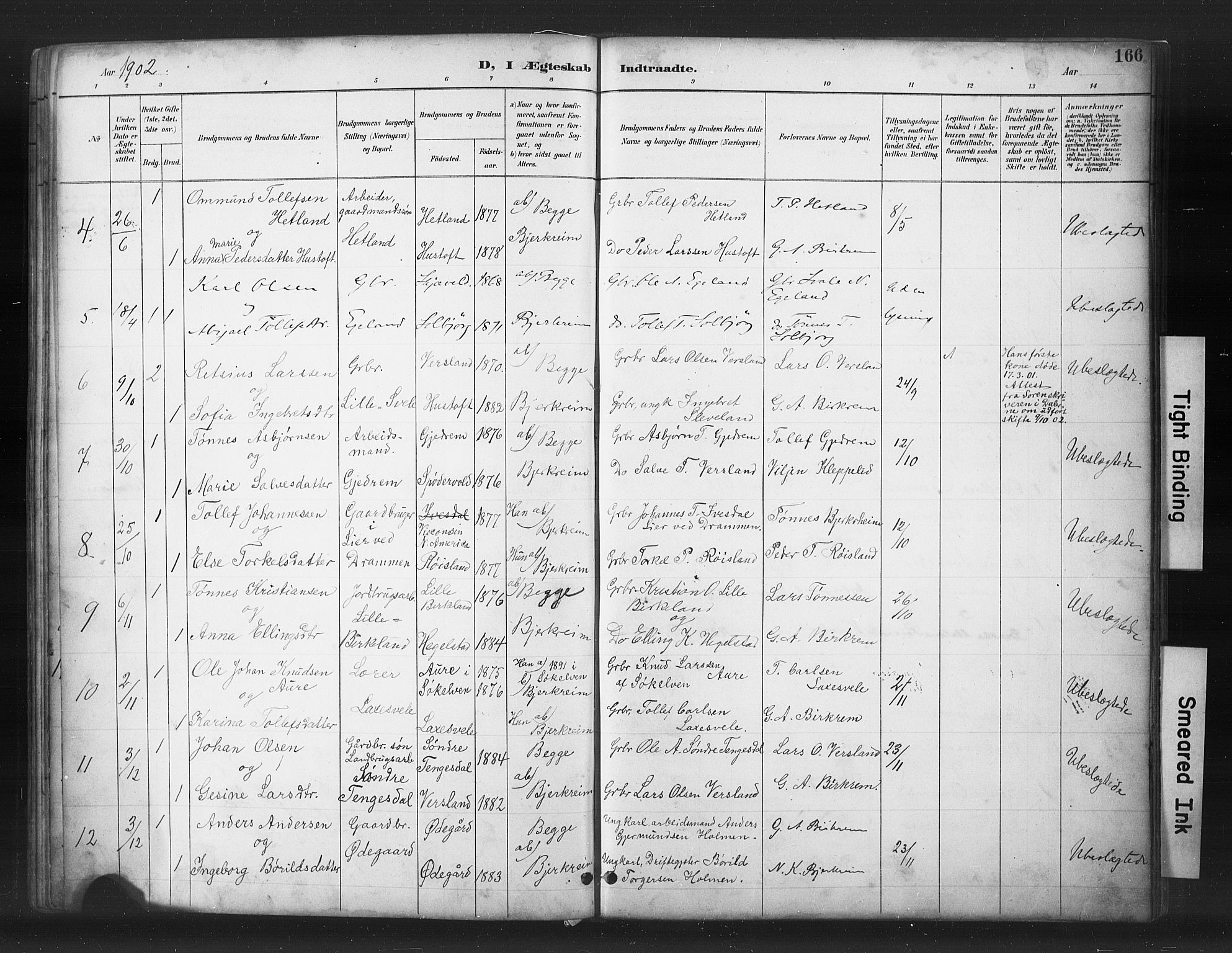 Helleland sokneprestkontor, AV/SAST-A-101810: Klokkerbok nr. B 5, 1887-1908, s. 166