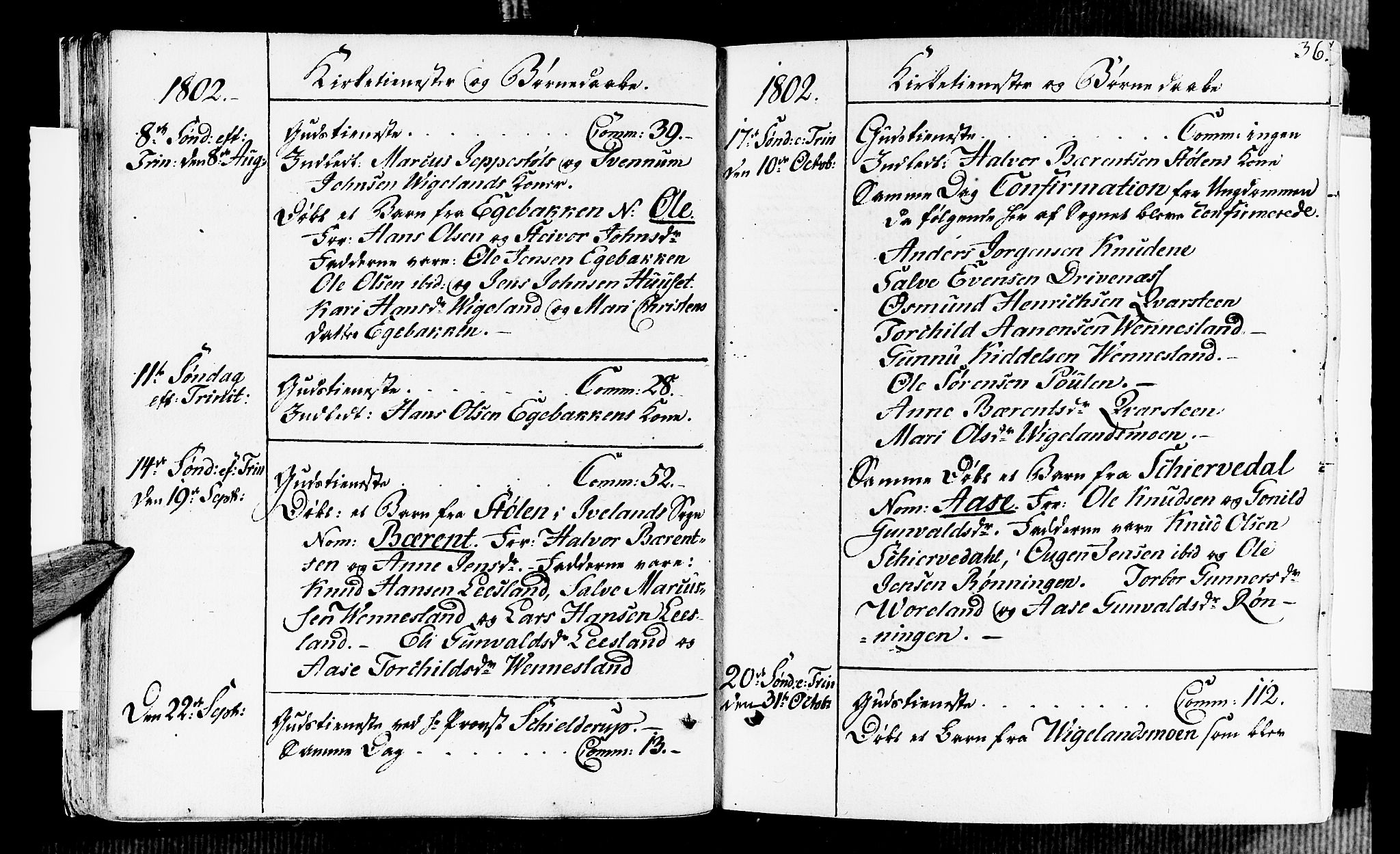 Vennesla sokneprestkontor, SAK/1111-0045/Fa/Fab/L0002: Ministerialbok nr. A 2, 1794-1834, s. 36