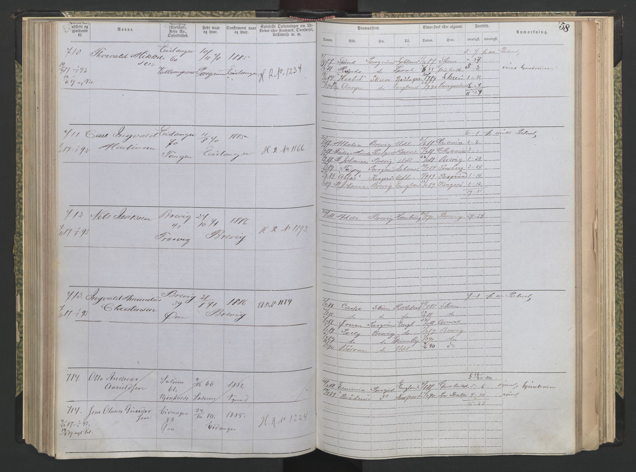 Brevik innrulleringskontor, AV/SAKO-A-833/F/Fa/L0004: Annotasjonsrulle, 1868-1948, s. 58
