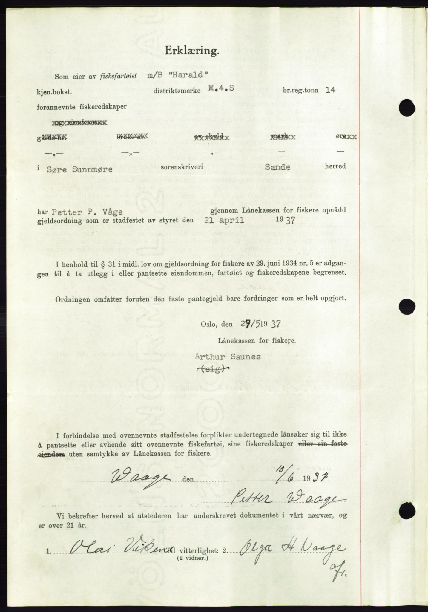 Søre Sunnmøre sorenskriveri, AV/SAT-A-4122/1/2/2C/L0063: Pantebok nr. 57, 1937-1937, Dagboknr: 1170/1937