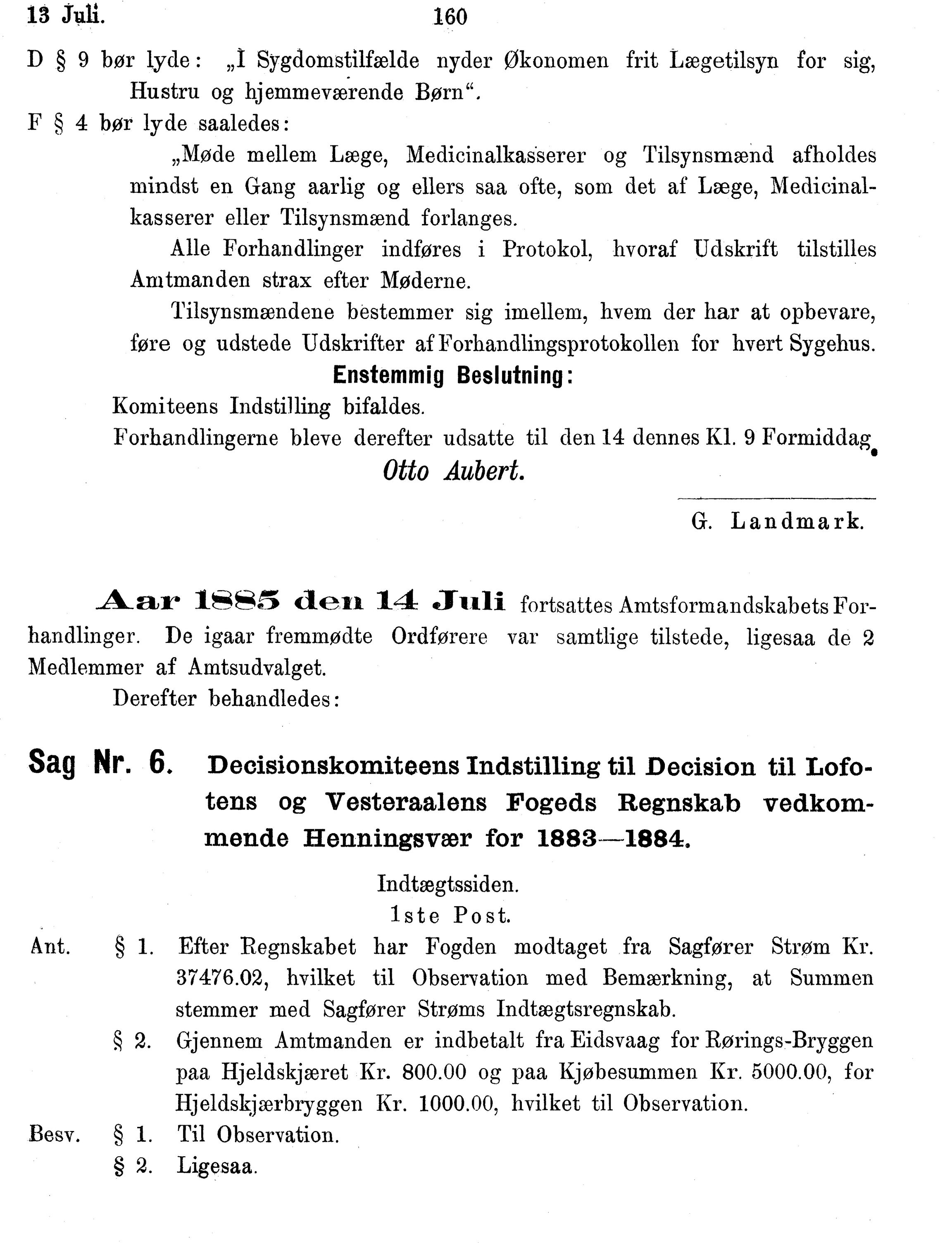 Nordland Fylkeskommune. Fylkestinget, AIN/NFK-17/176/A/Ac/L0014: Fylkestingsforhandlinger 1881-1885, 1881-1885, s. 160