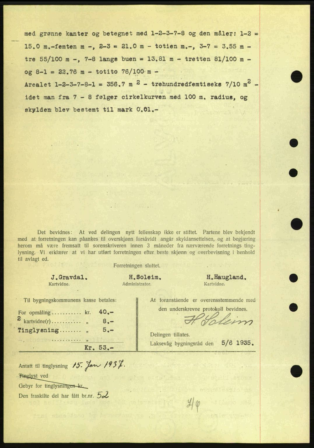 Midhordland sorenskriveri, SAB/A-3001/1/G/Gb/Gbk/L0001: Pantebok nr. A1-6, 1936-1937, Dagboknr: 155/1937