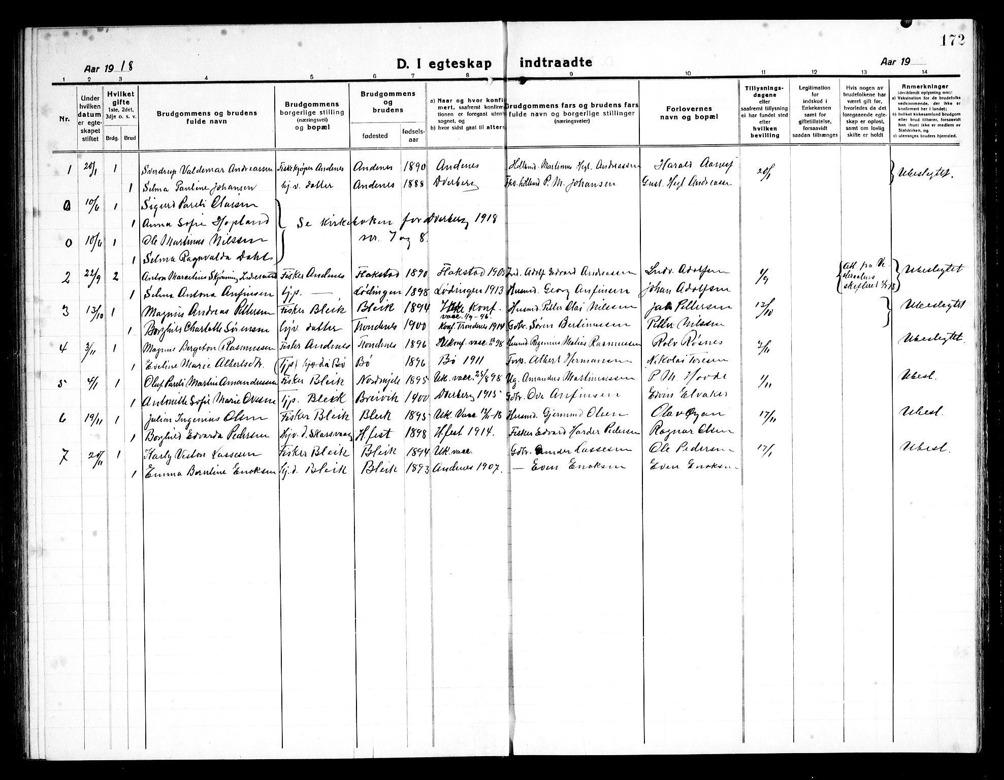 Ministerialprotokoller, klokkerbøker og fødselsregistre - Nordland, SAT/A-1459/899/L1450: Klokkerbok nr. 899C05, 1918-1945, s. 172