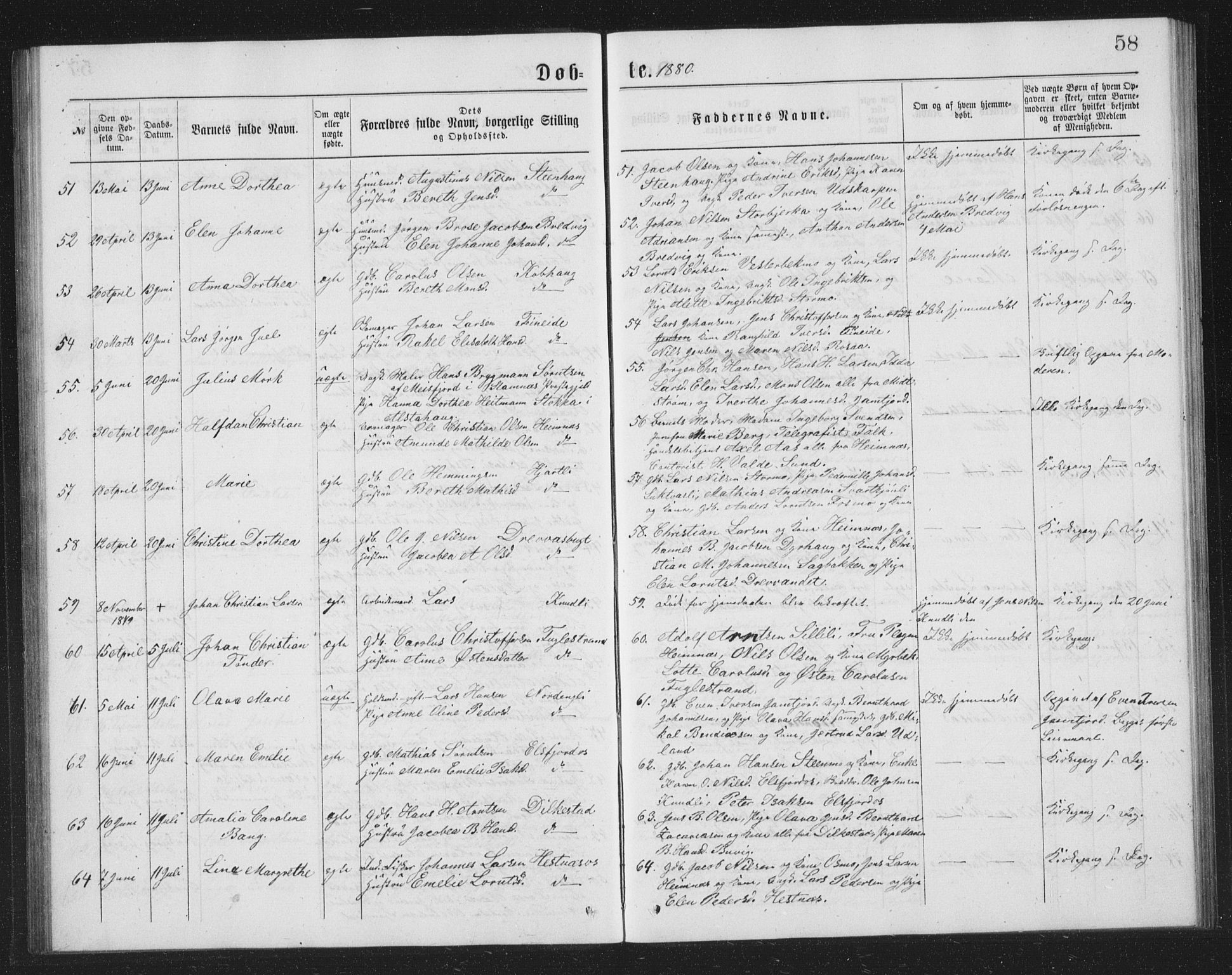 Ministerialprotokoller, klokkerbøker og fødselsregistre - Nordland, SAT/A-1459/825/L0369: Klokkerbok nr. 825C06, 1873-1885, s. 58