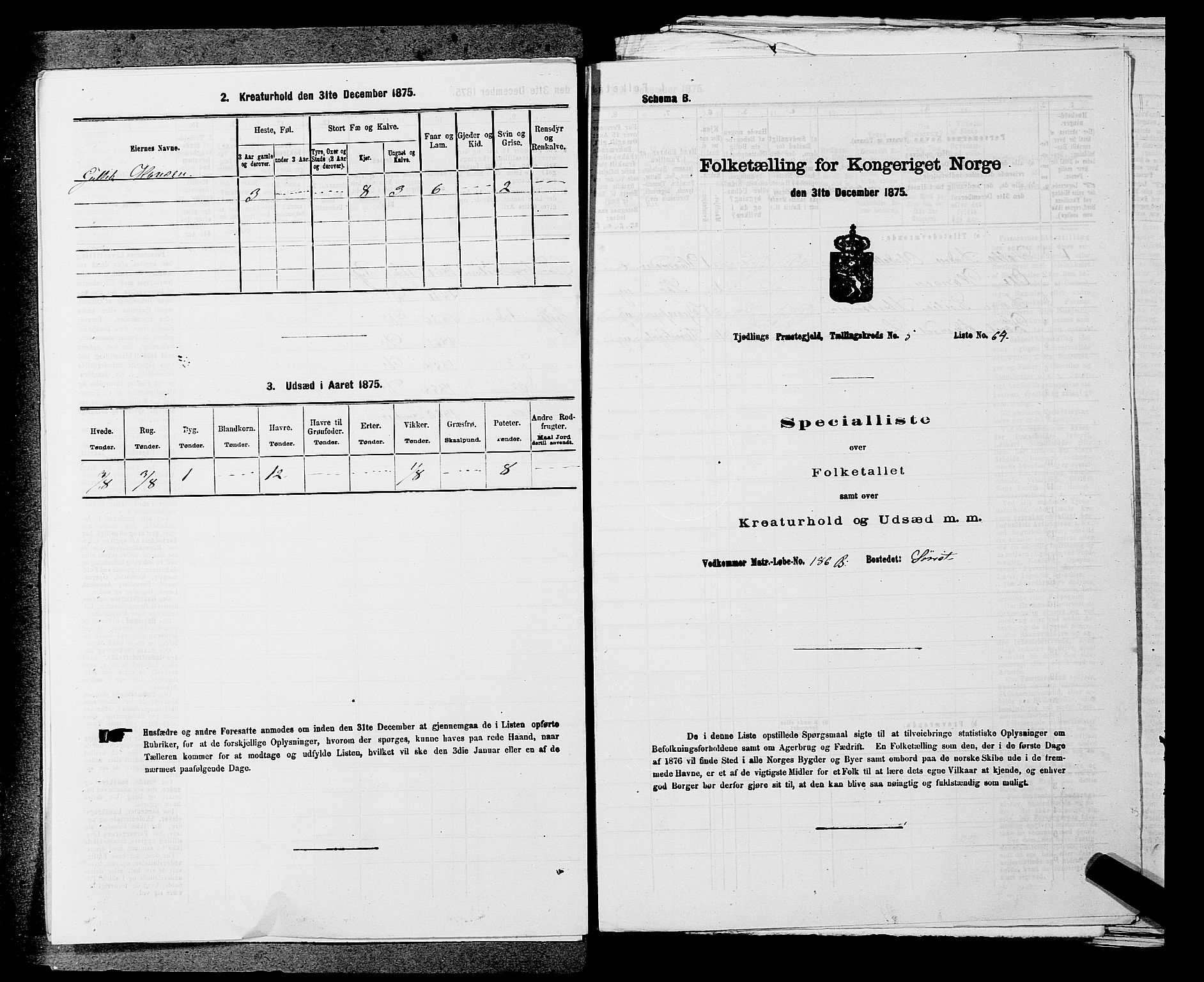 SAKO, Folketelling 1875 for 0725P Tjølling prestegjeld, 1875, s. 1025