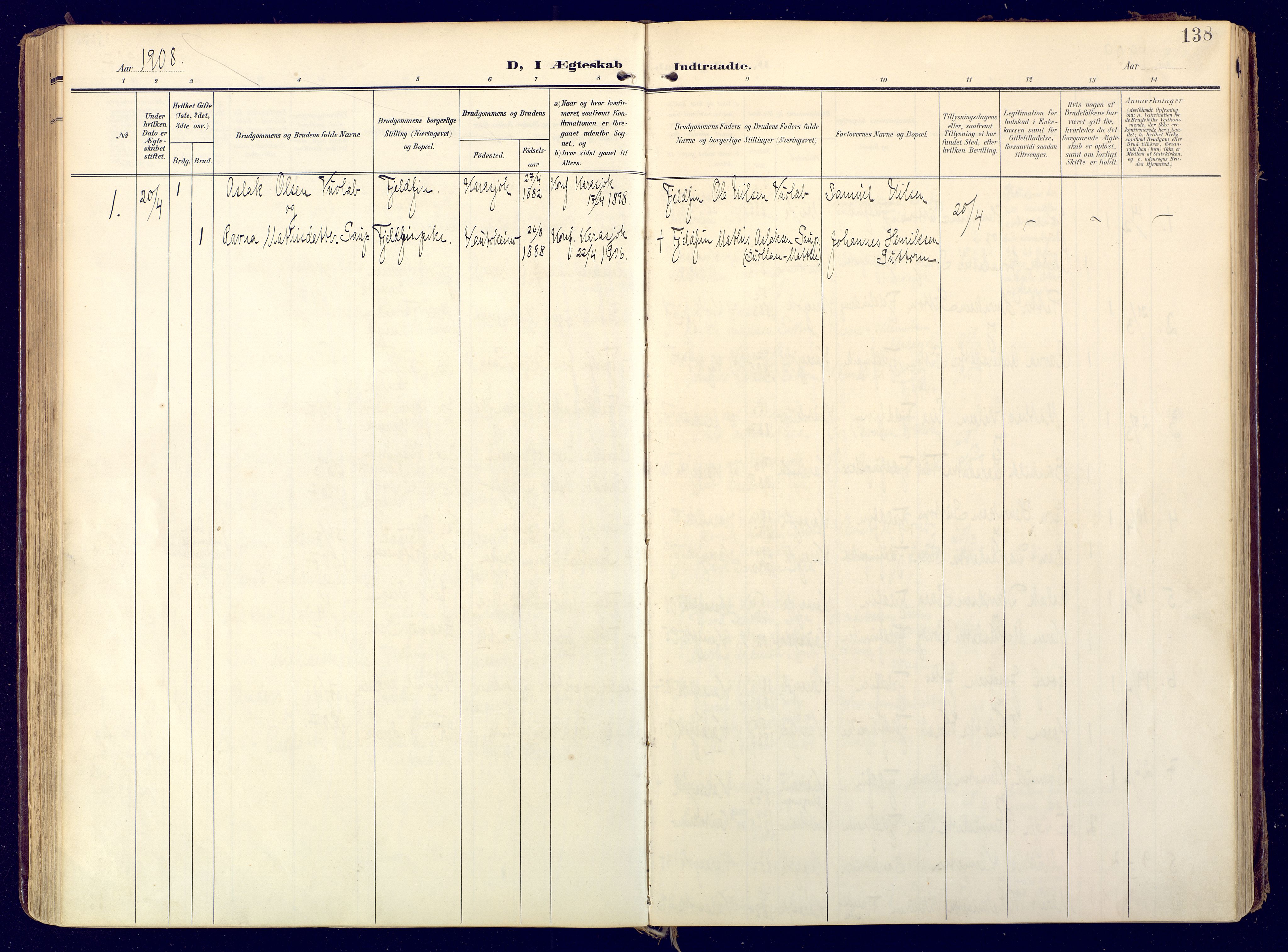 Karasjok sokneprestkontor, AV/SATØ-S-1352/H/Ha: Ministerialbok nr. 3, 1907-1926, s. 138