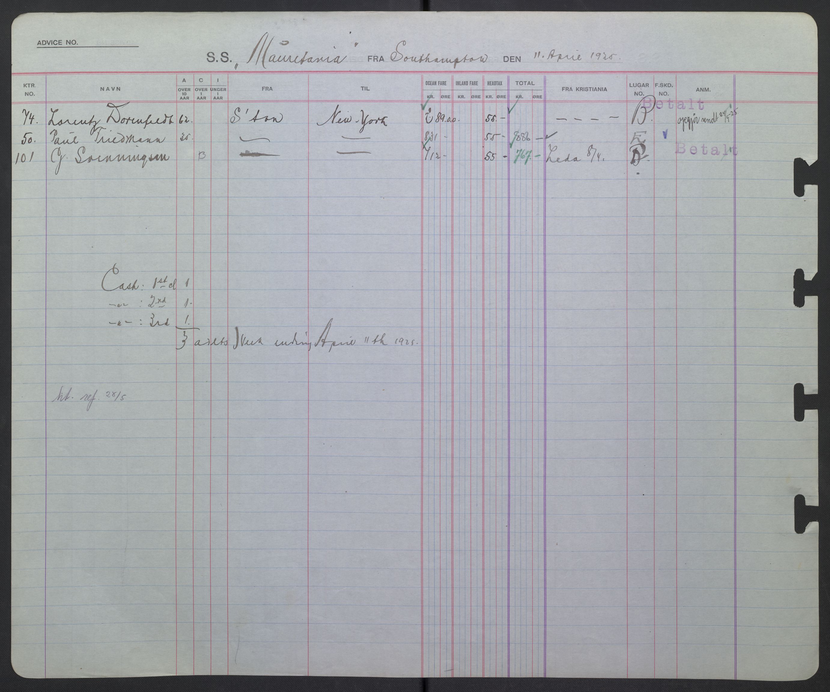 White Star-linjen, AV/SAO-PAO-0201/D/Db/L0002: Passasjerlister, 1924-1927, s. 117