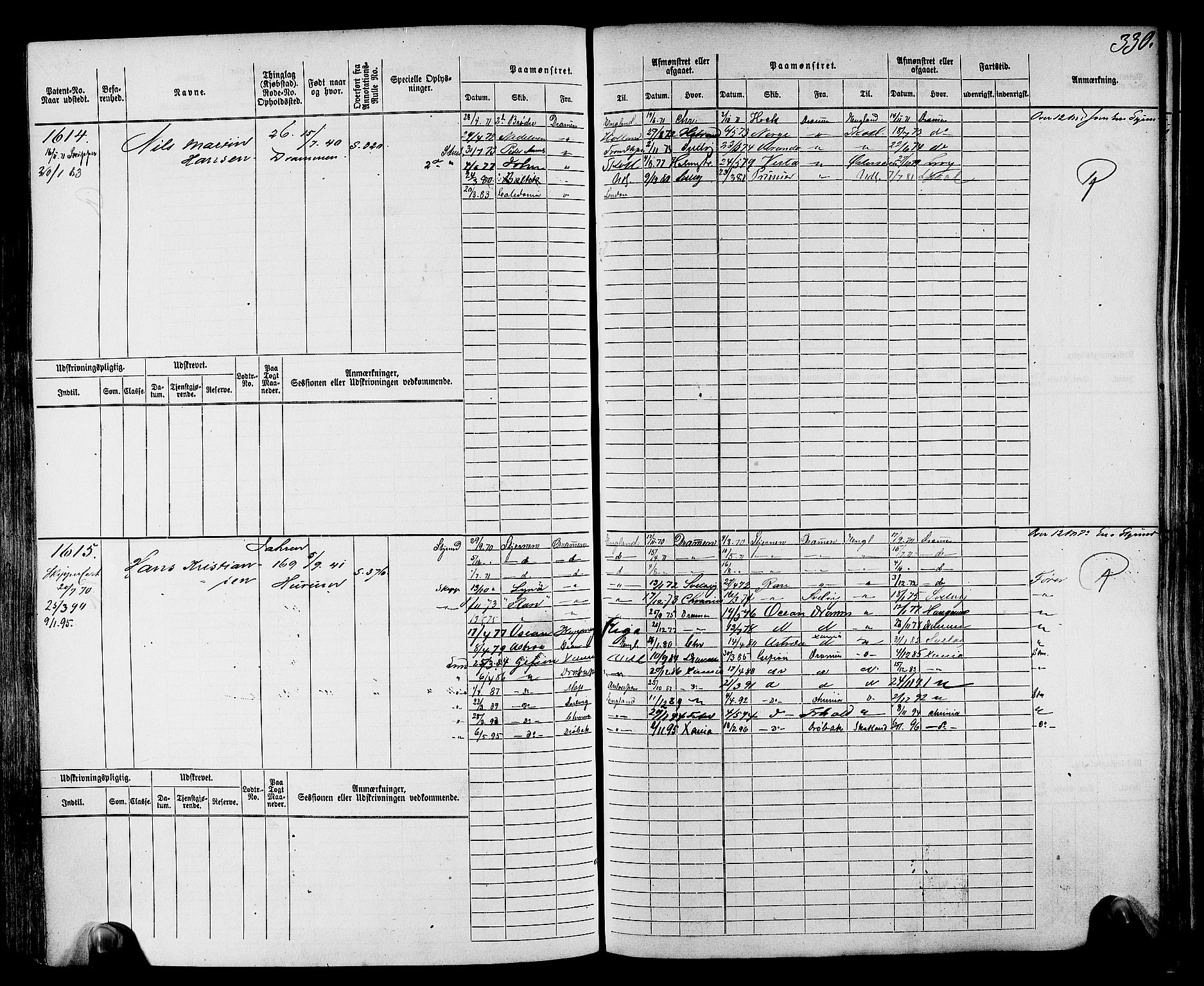 Drammen innrulleringsdistrikt, AV/SAKO-A-781/F/Fc/L0002: Hovedrulle, 1869, s. 336