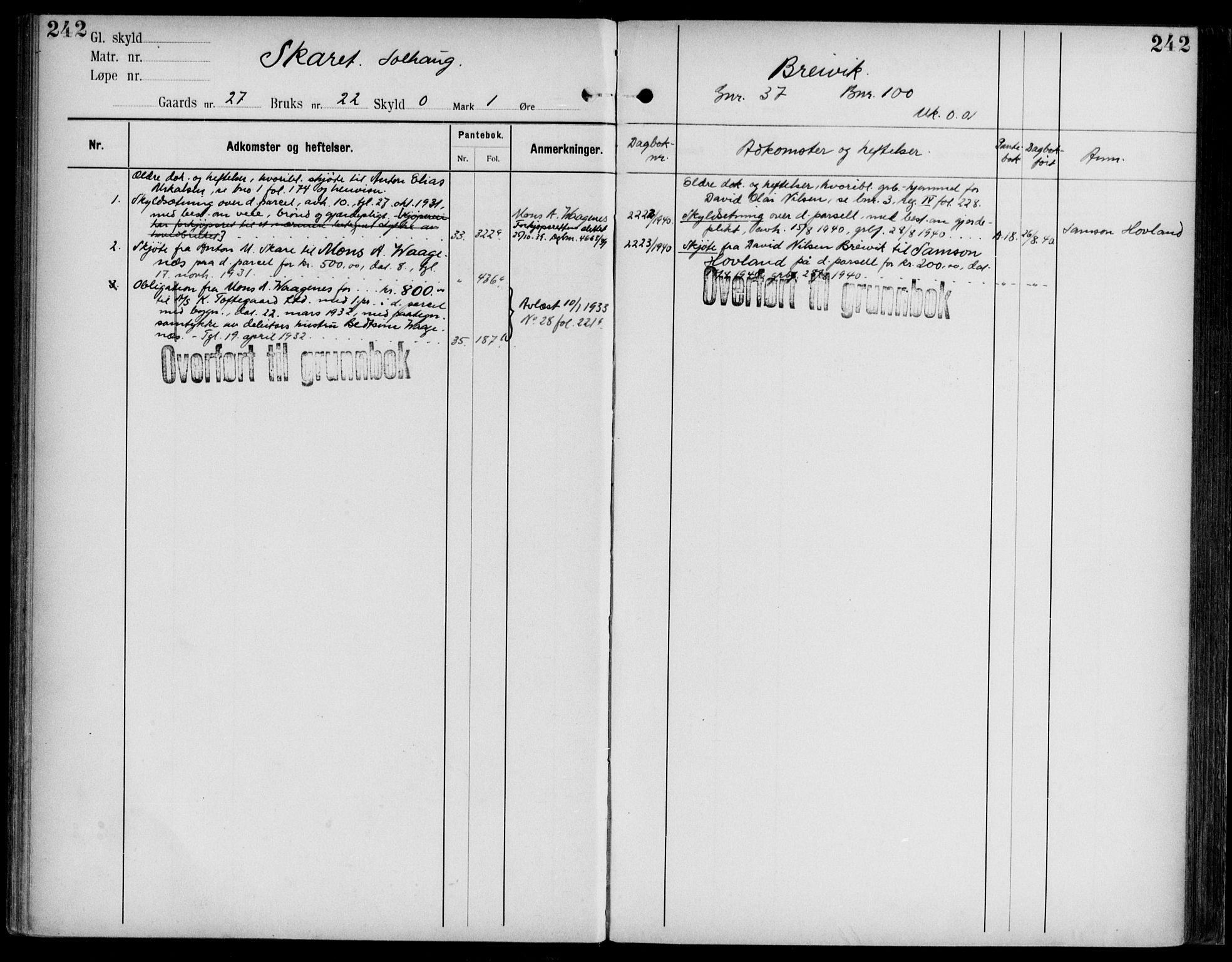 Midhordland sorenskriveri, AV/SAB-A-3001/1/G/Ga/Gab/L0109: Panteregister nr. II.A.b.109, s. 242