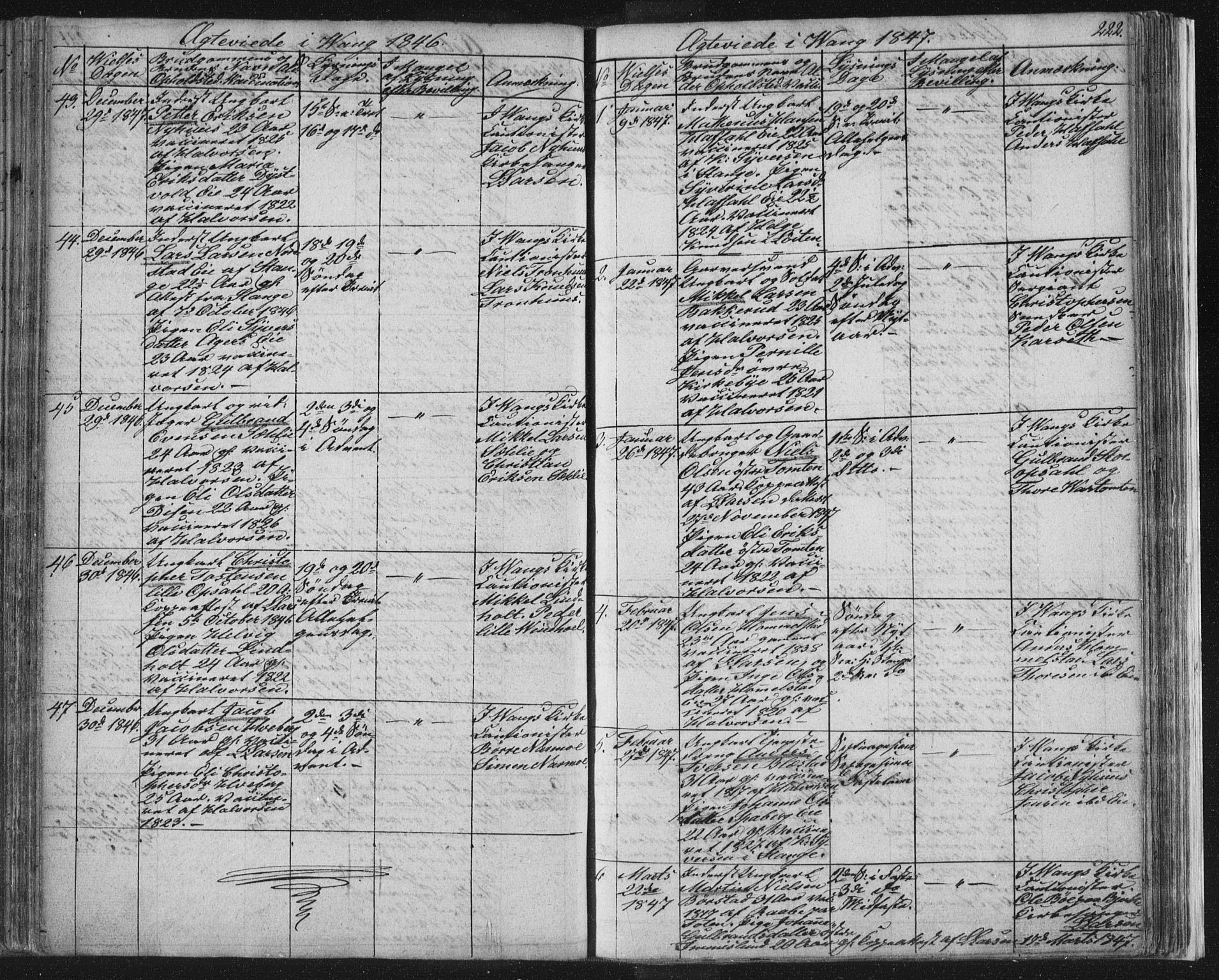 Vang prestekontor, Hedmark, AV/SAH-PREST-008/H/Ha/Hab/L0008: Klokkerbok nr. 8, 1832-1854, s. 222