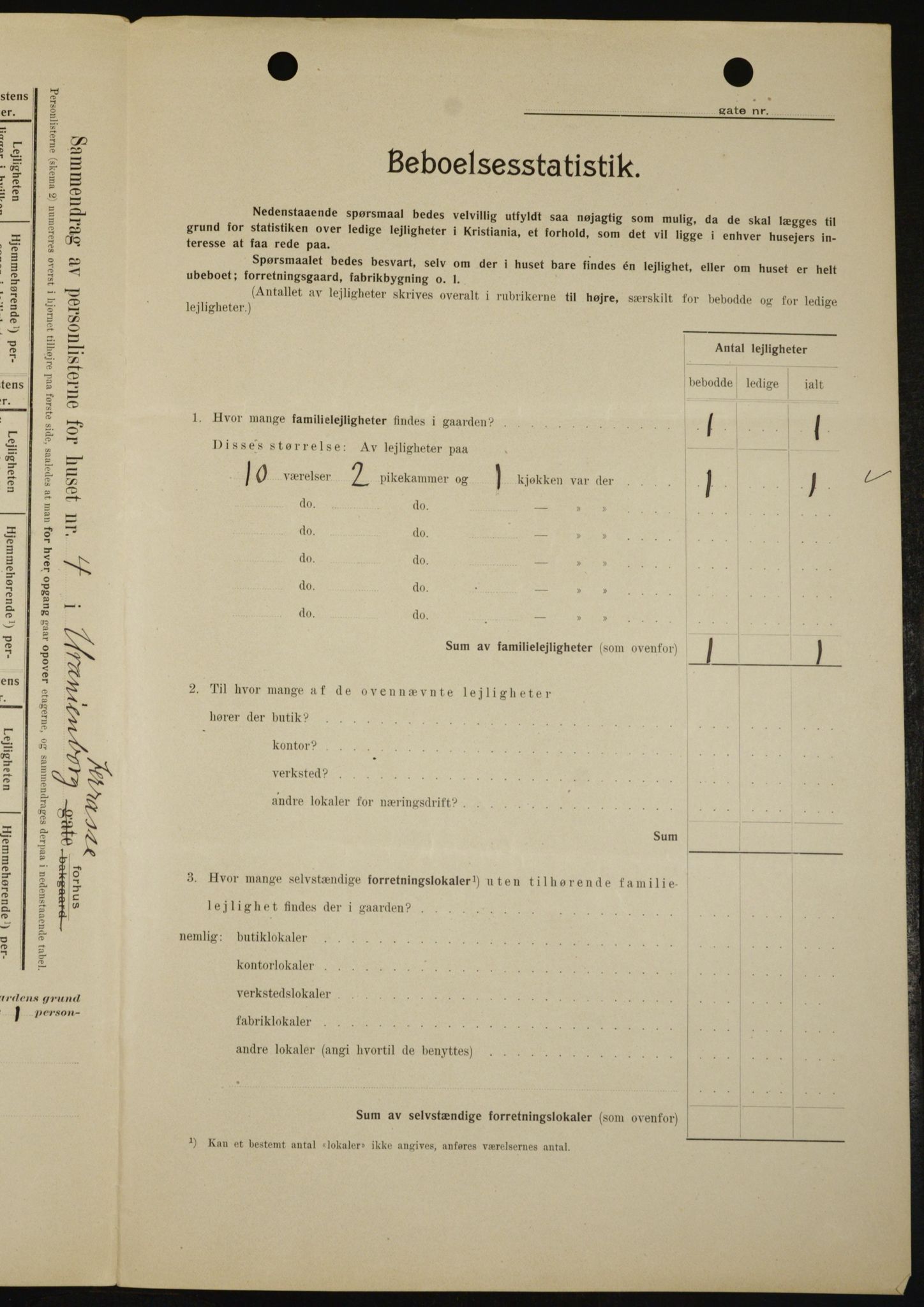 OBA, Kommunal folketelling 1.2.1909 for Kristiania kjøpstad, 1909, s. 109038