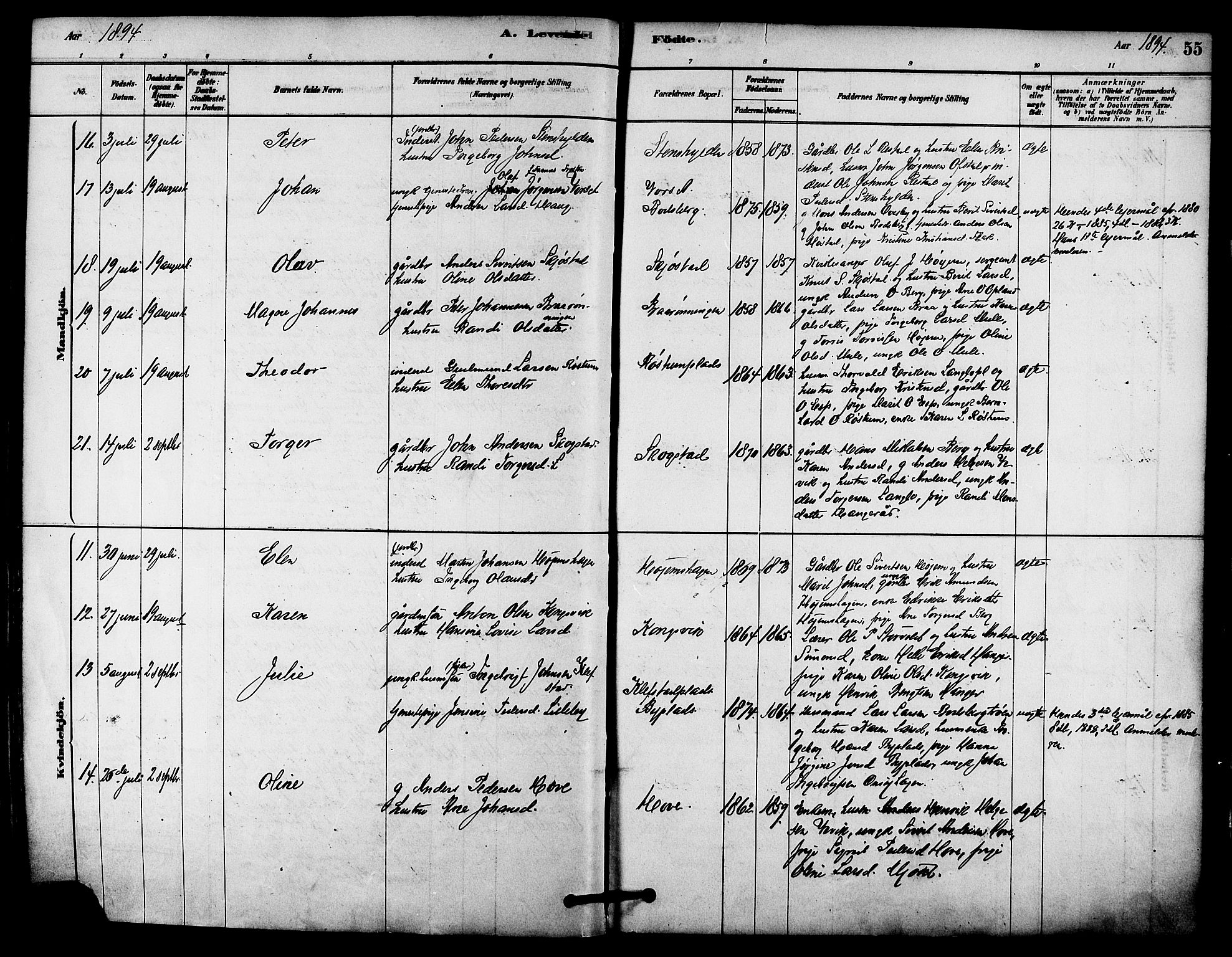 Ministerialprotokoller, klokkerbøker og fødselsregistre - Sør-Trøndelag, SAT/A-1456/612/L0378: Ministerialbok nr. 612A10, 1878-1897, s. 55