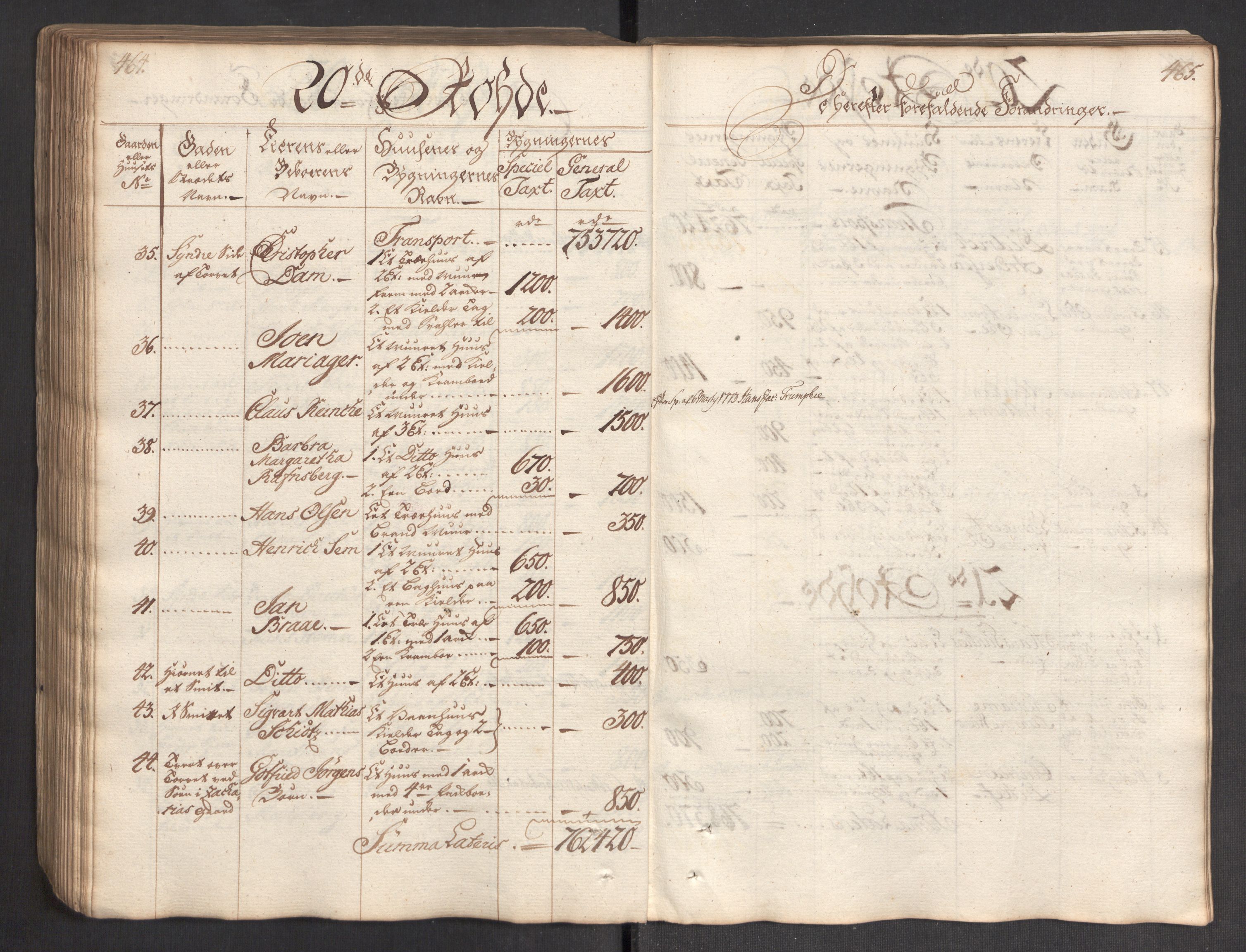 Kommersekollegiet, Brannforsikringskontoret 1767-1814, AV/RA-EA-5458/F/Fa/L0004/0002: Bergen / Branntakstprotokoll, 1767, s. 464-465