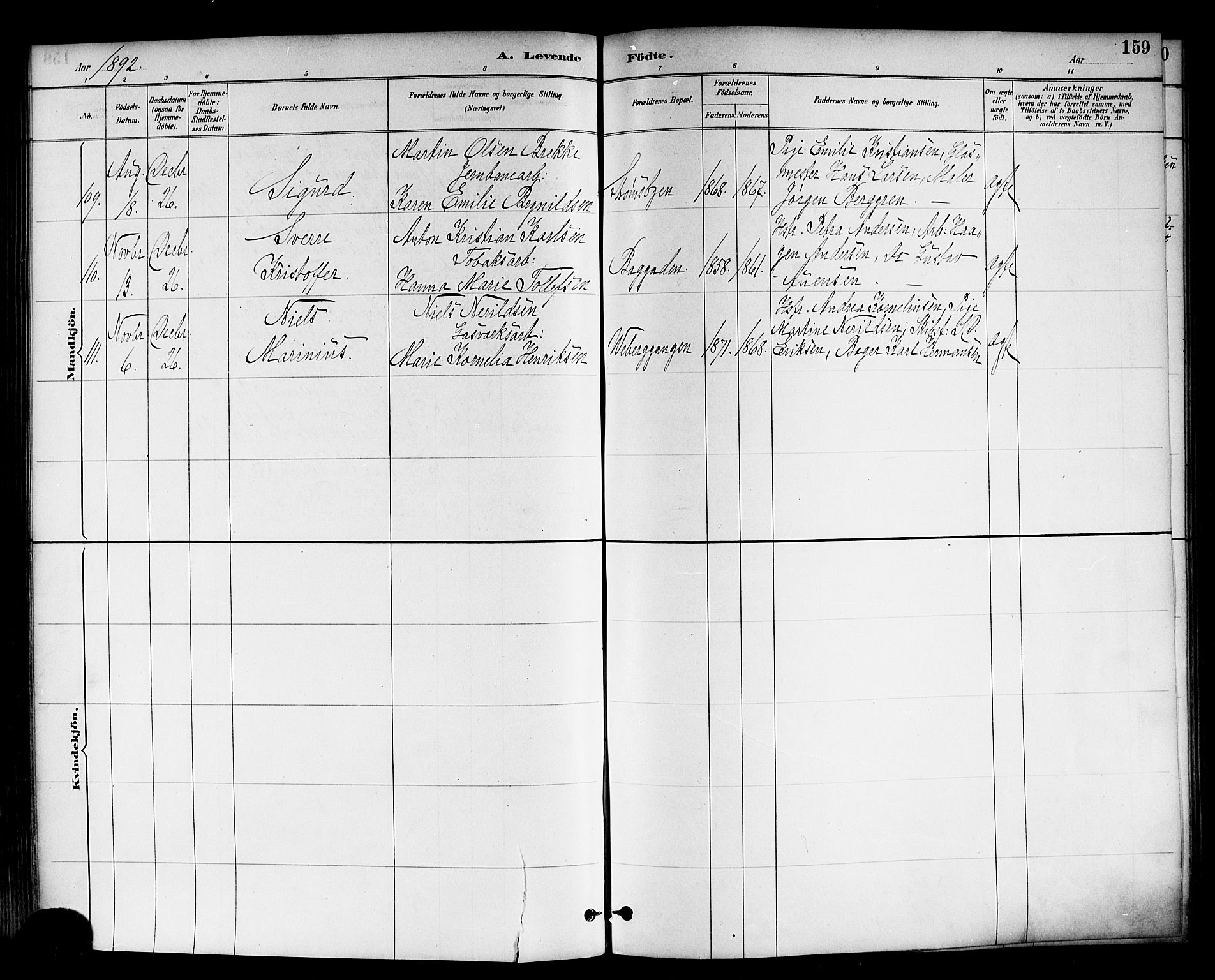 Strømsø kirkebøker, AV/SAKO-A-246/F/Fa/L0023: Ministerialbok nr. I 23, 1885-1894, s. 159
