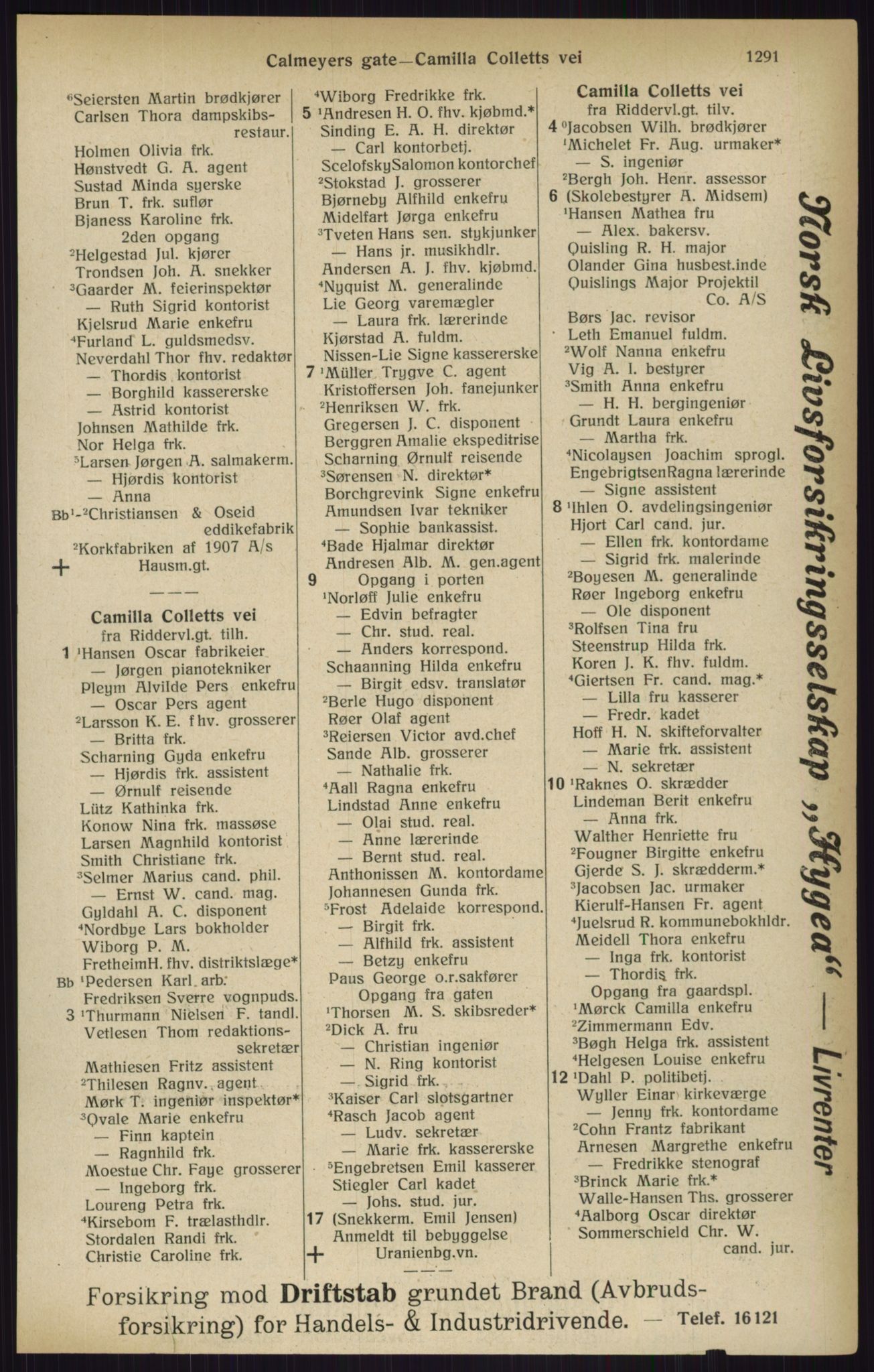 Kristiania/Oslo adressebok, PUBL/-, 1916, s. 1291
