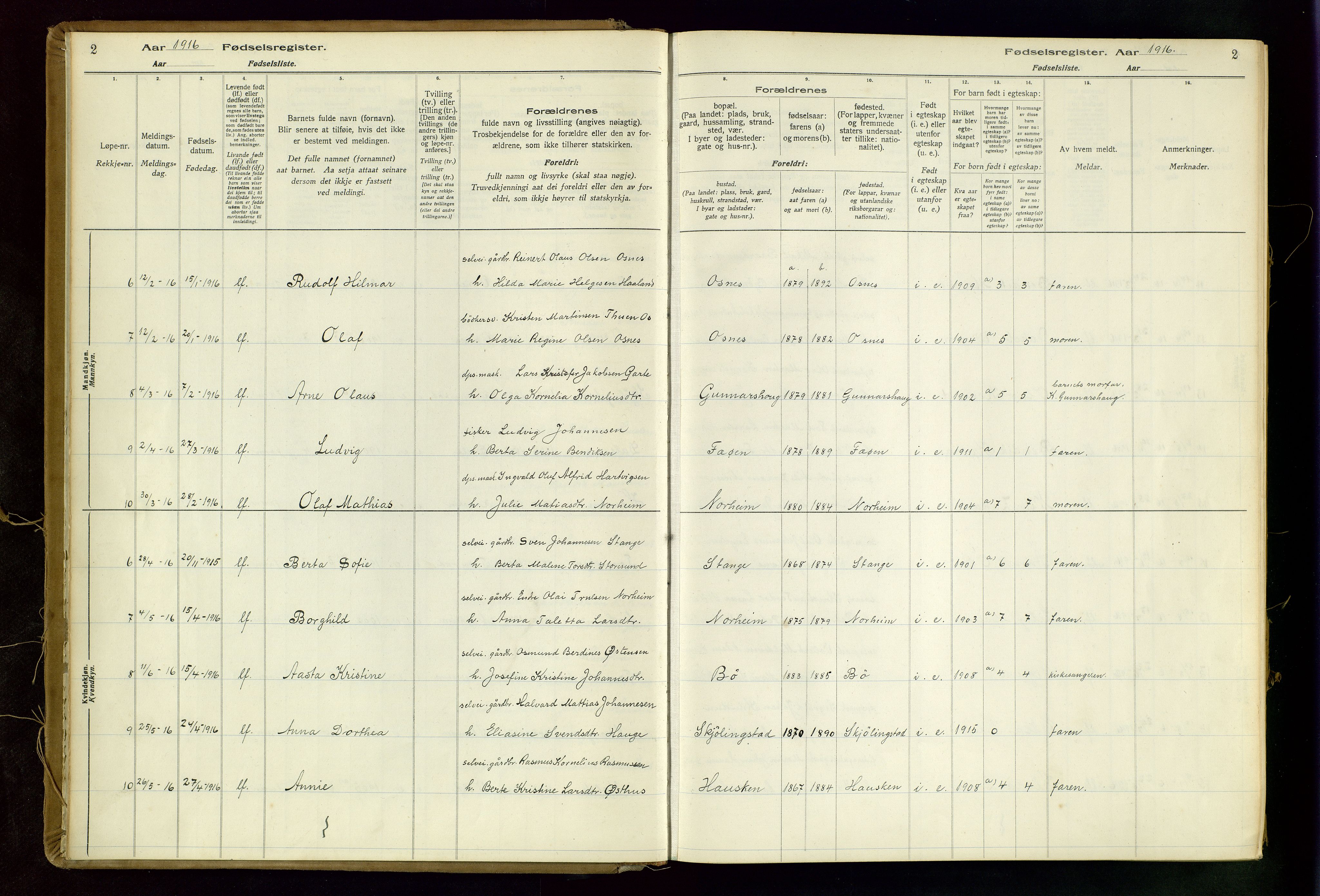 Torvastad sokneprestkontor, AV/SAST-A -101857/I/Id/L0002: Fødselsregister nr. 2, 1916-1950, s. 2