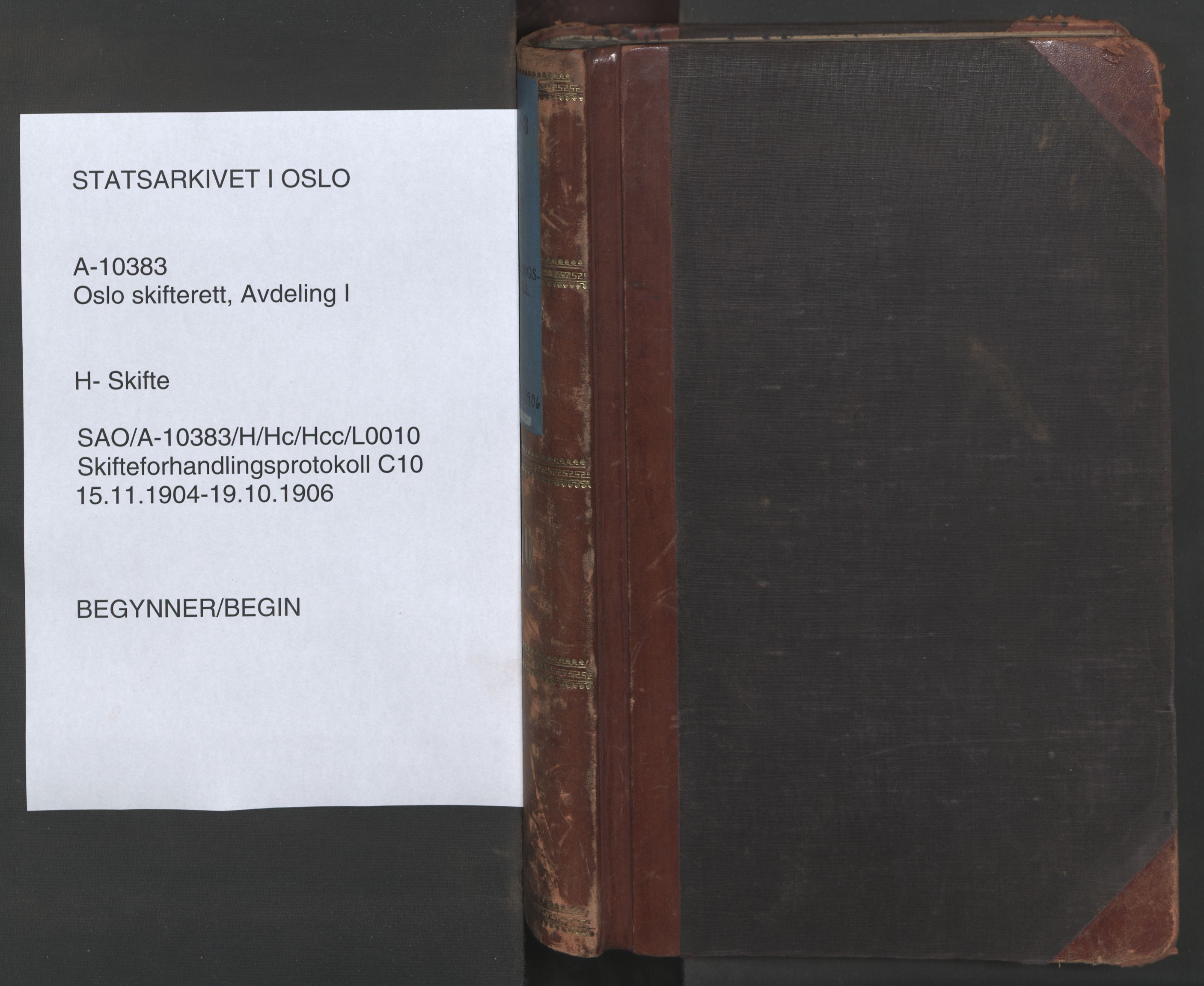 Oslo skifterett, SAO/A-10383/H/Hc/Hcc/L0010: Skifteforhandlingsprotokoll, 1904-1906