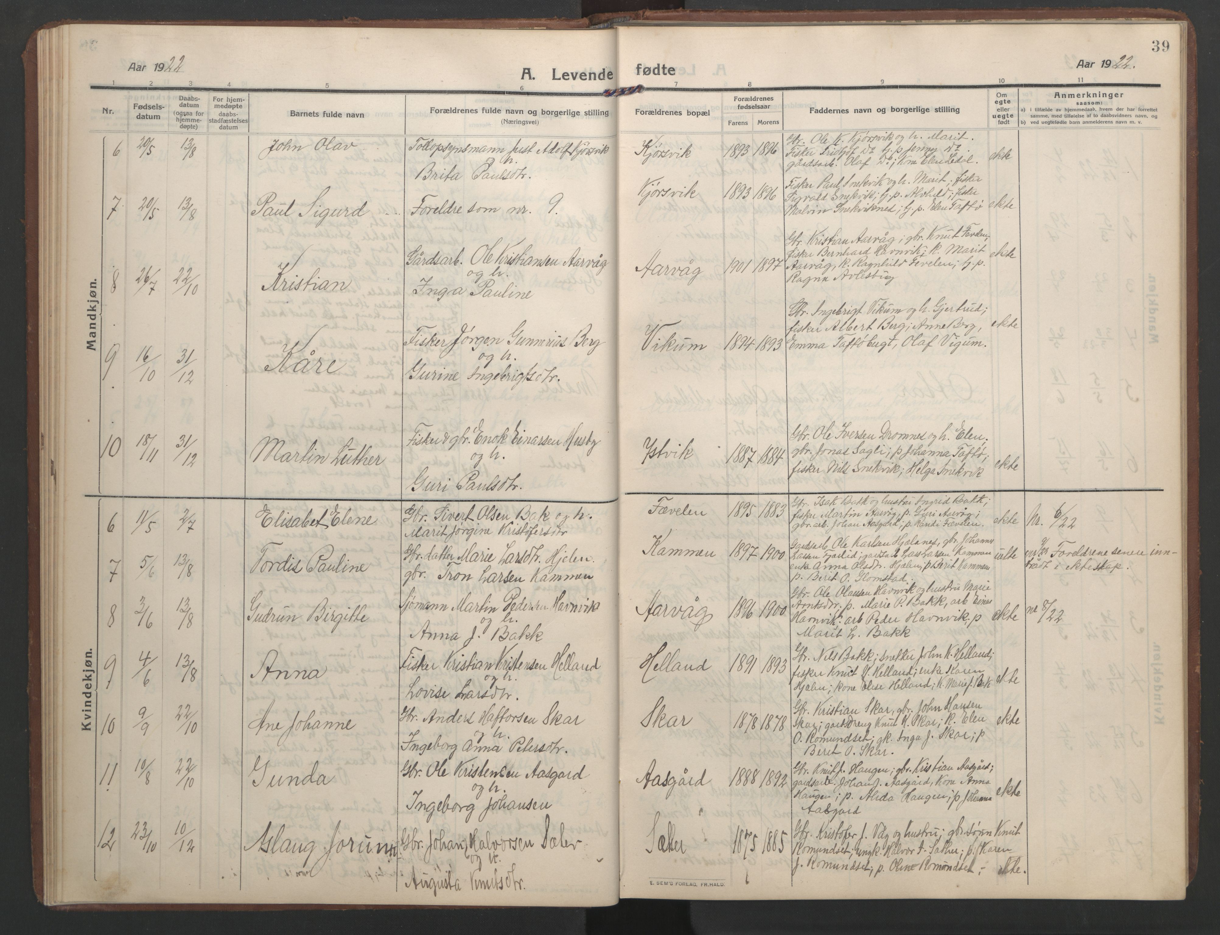 Ministerialprotokoller, klokkerbøker og fødselsregistre - Møre og Romsdal, AV/SAT-A-1454/579/L0919: Klokkerbok nr. 579C01, 1909-1957, s. 39