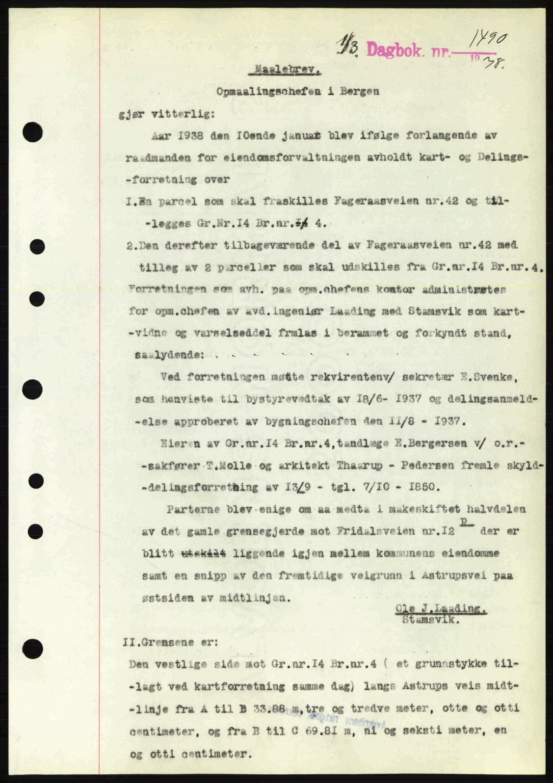 Byfogd og Byskriver i Bergen, SAB/A-3401/03/03Bc/L0006: Pantebok nr. A5, 1937-1938, Dagboknr: 1490/1938