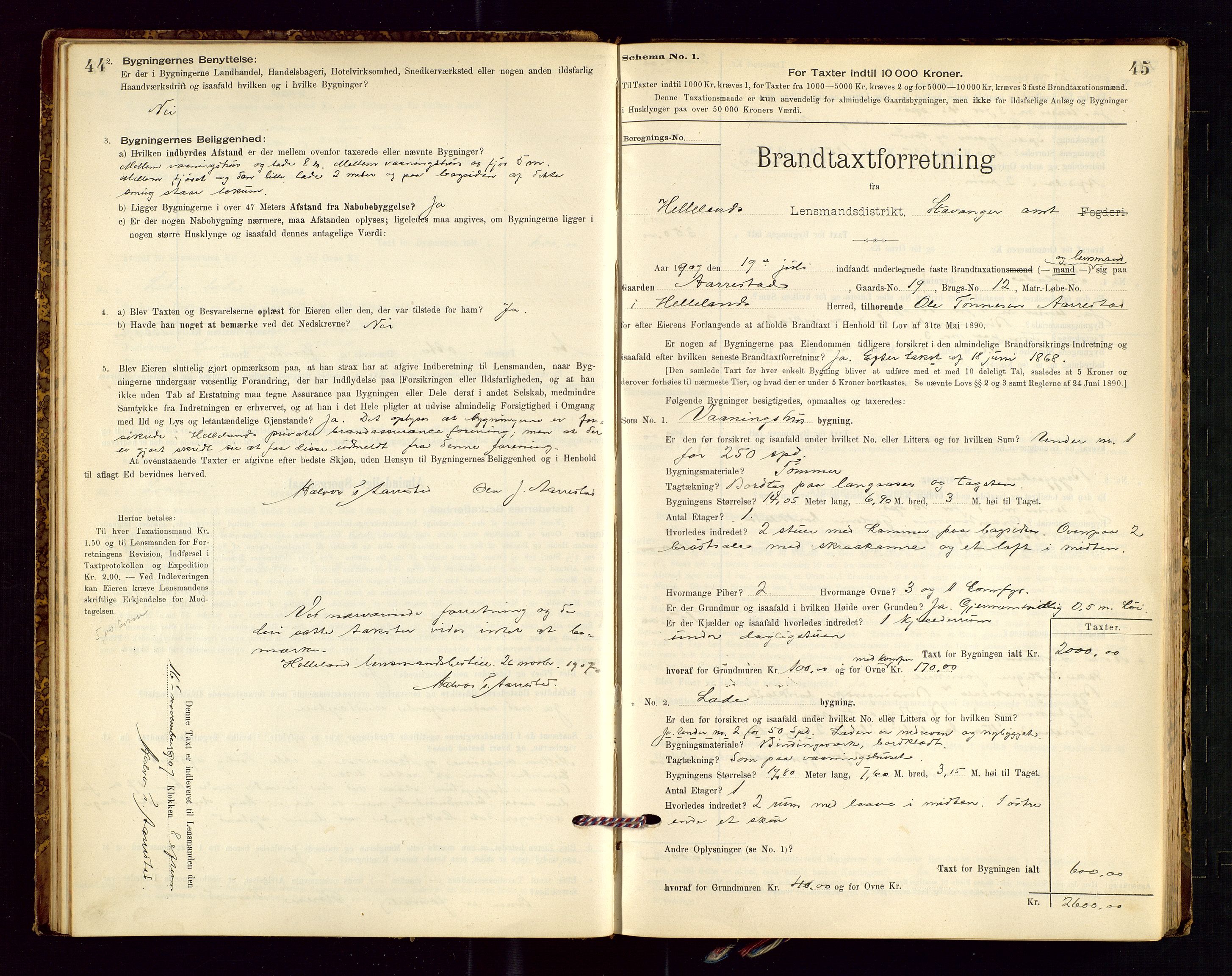 Helleland lensmannskontor, AV/SAST-A-100209/Gob/L0001: "Brandtaxationsprotokol", 1896-1919, s. 44-45