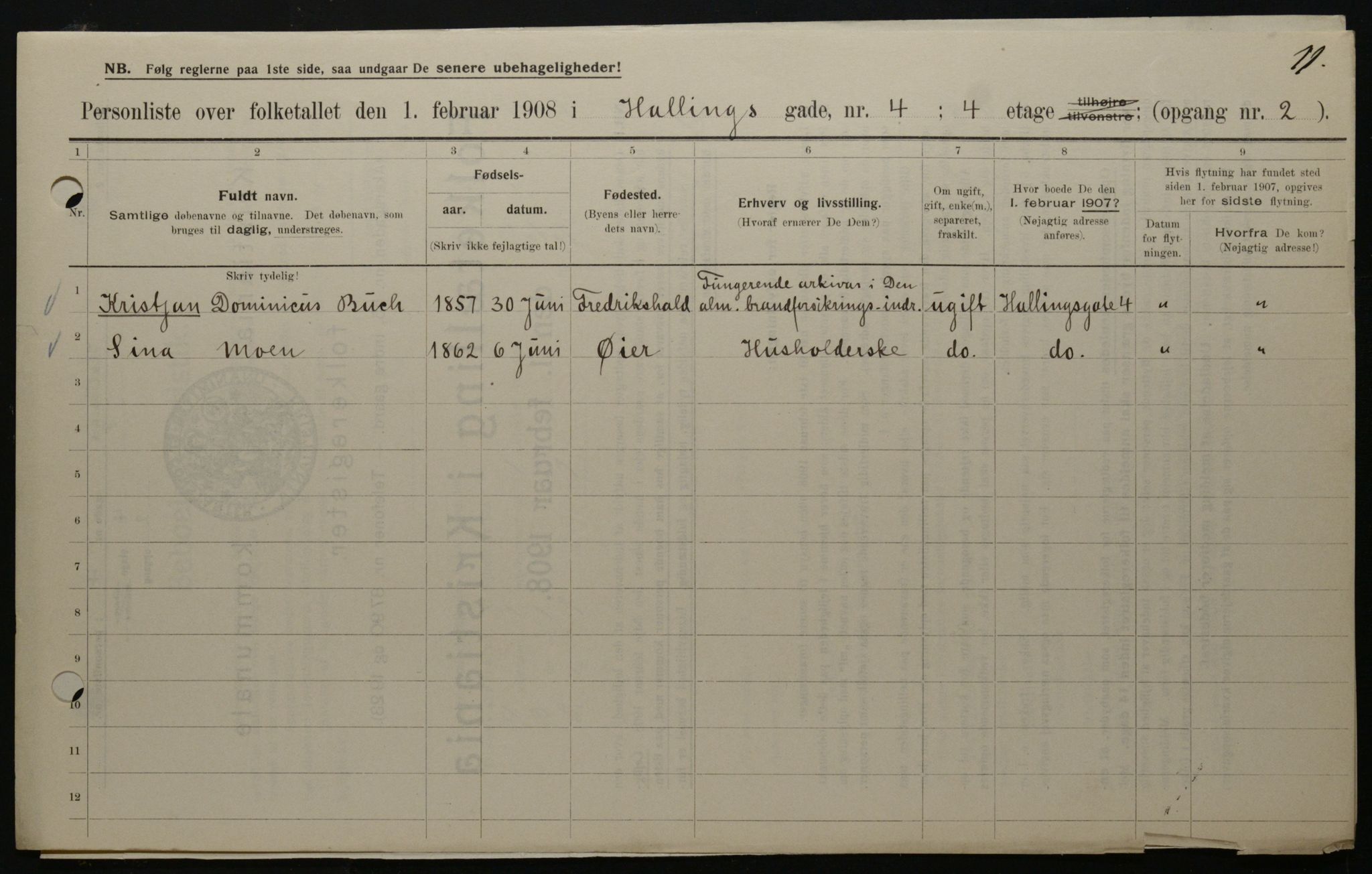 OBA, Kommunal folketelling 1.2.1908 for Kristiania kjøpstad, 1908, s. 30846