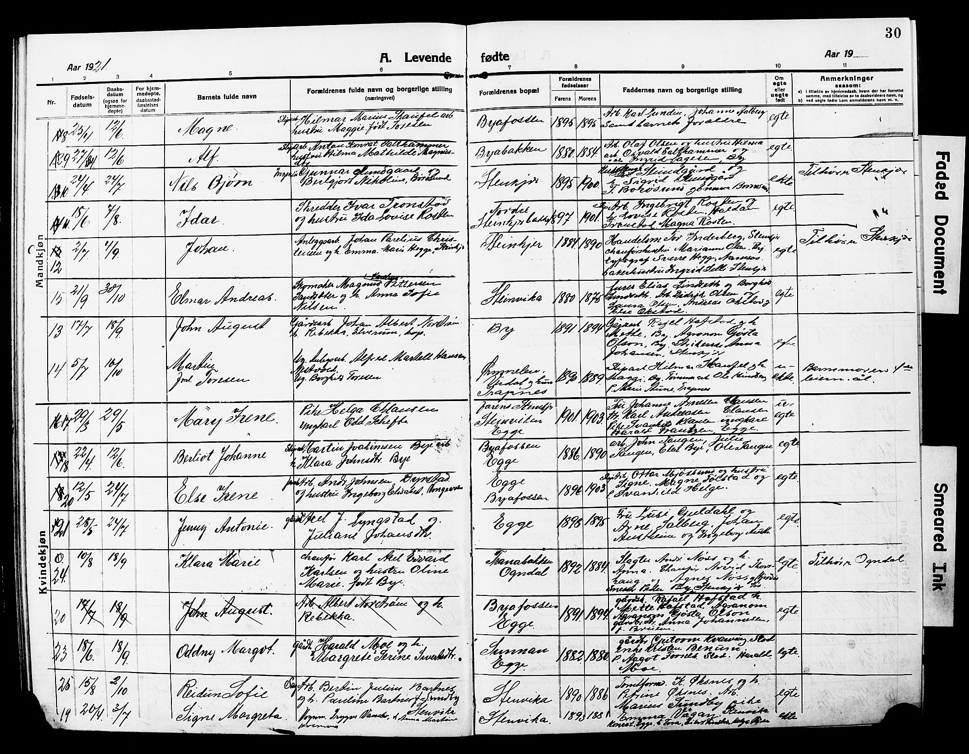 Ministerialprotokoller, klokkerbøker og fødselsregistre - Nord-Trøndelag, AV/SAT-A-1458/740/L0382: Klokkerbok nr. 740C03, 1915-1927, s. 30