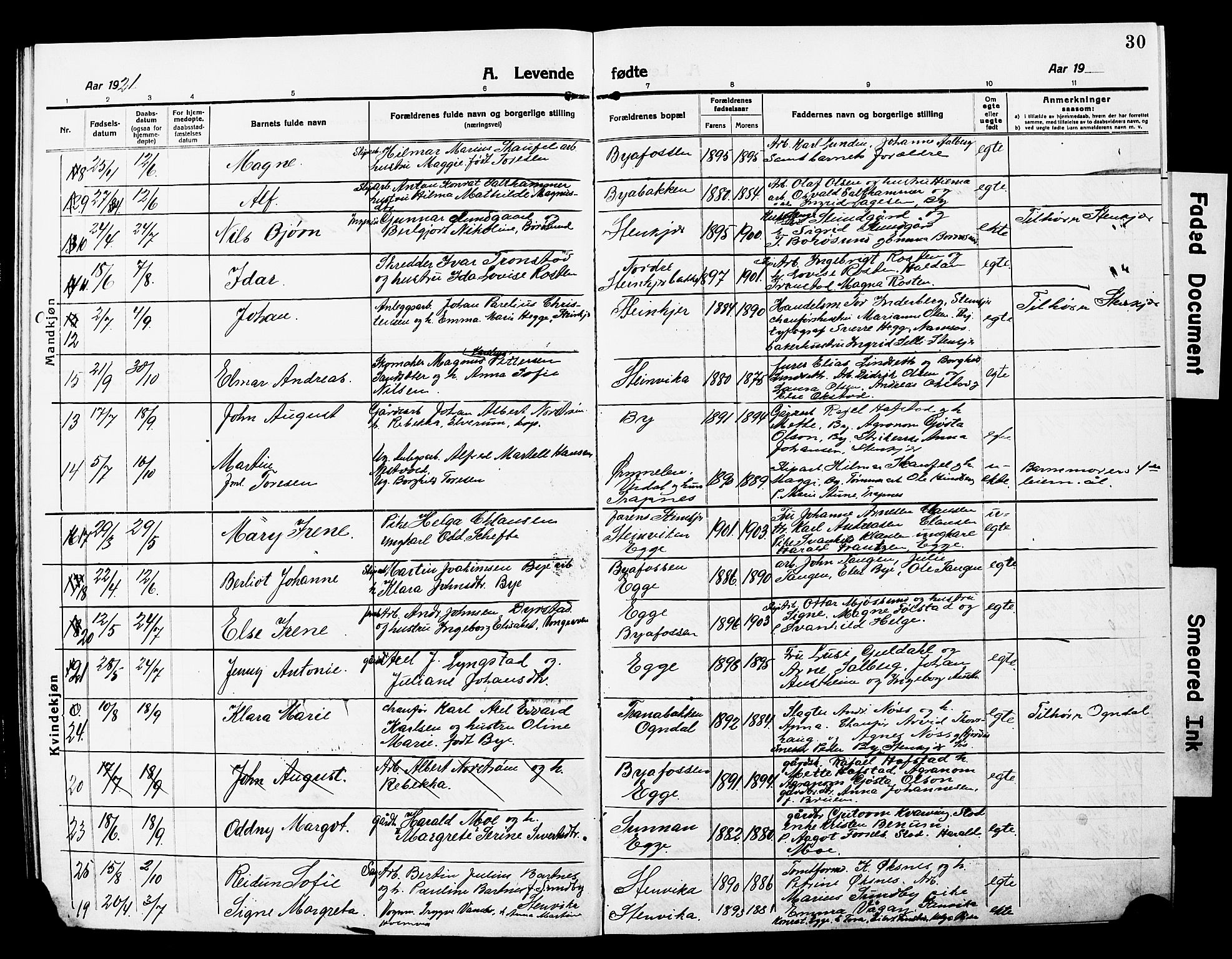 Ministerialprotokoller, klokkerbøker og fødselsregistre - Nord-Trøndelag, SAT/A-1458/740/L0382: Klokkerbok nr. 740C03, 1915-1927, s. 30