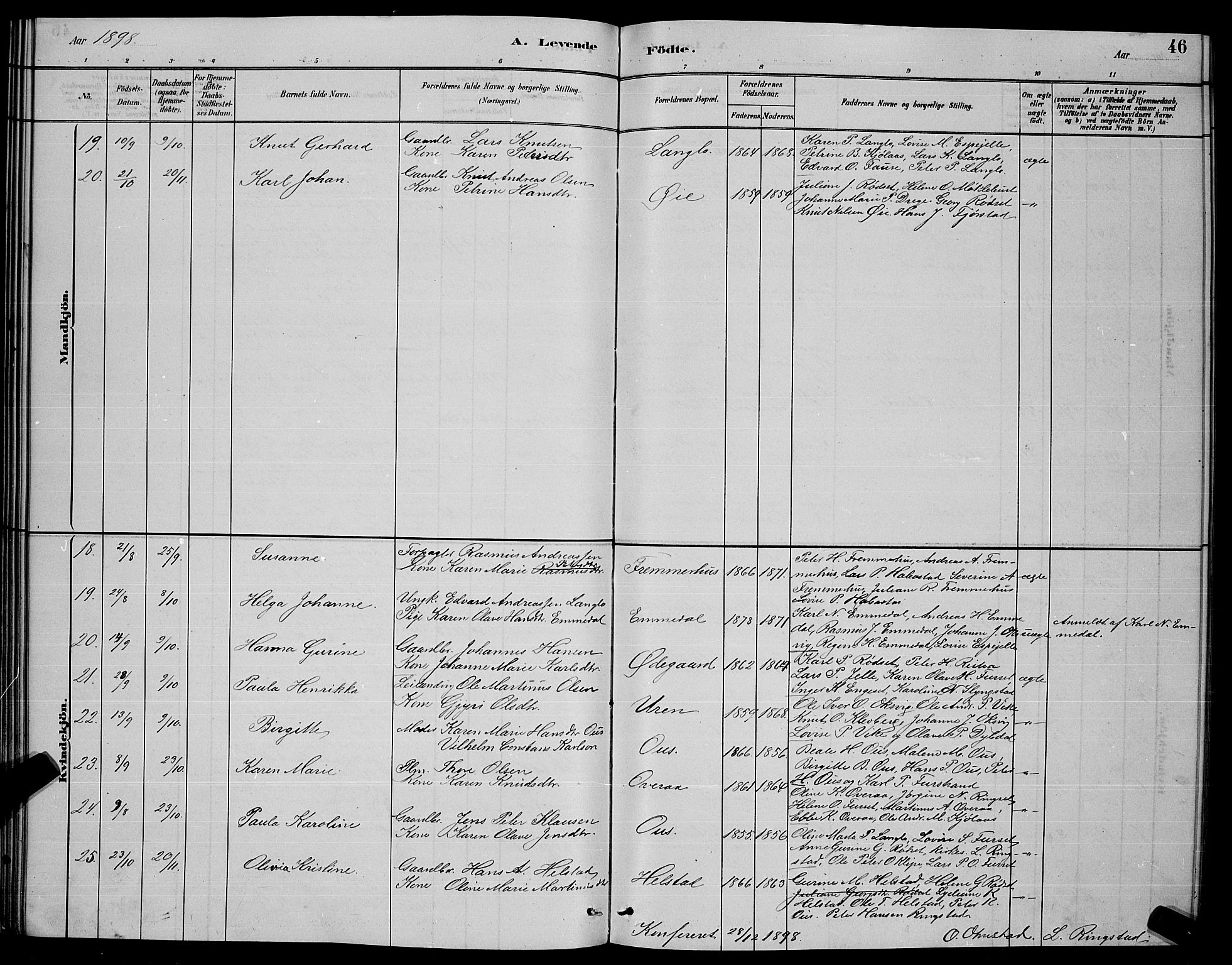 Ministerialprotokoller, klokkerbøker og fødselsregistre - Møre og Romsdal, AV/SAT-A-1454/520/L0292: Klokkerbok nr. 520C04, 1882-1901, s. 46