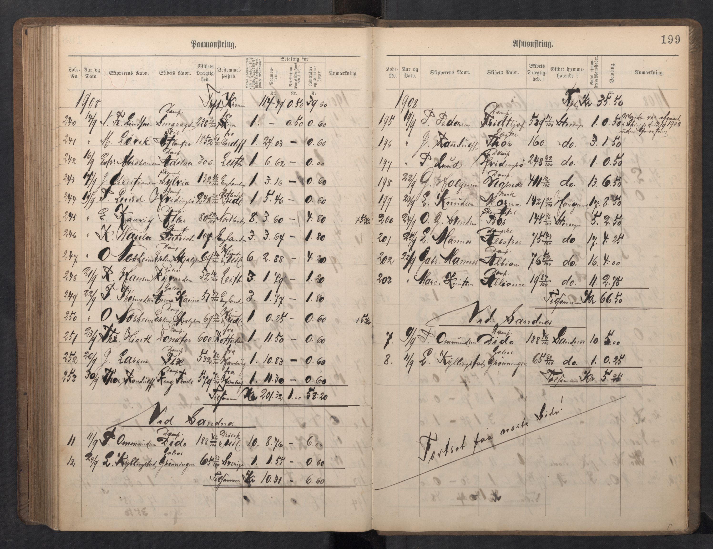 Stavanger sjømannskontor, AV/SAST-A-102006/G/Ga/L0005: Mønstringsjournal, 1900-1908, s. 203