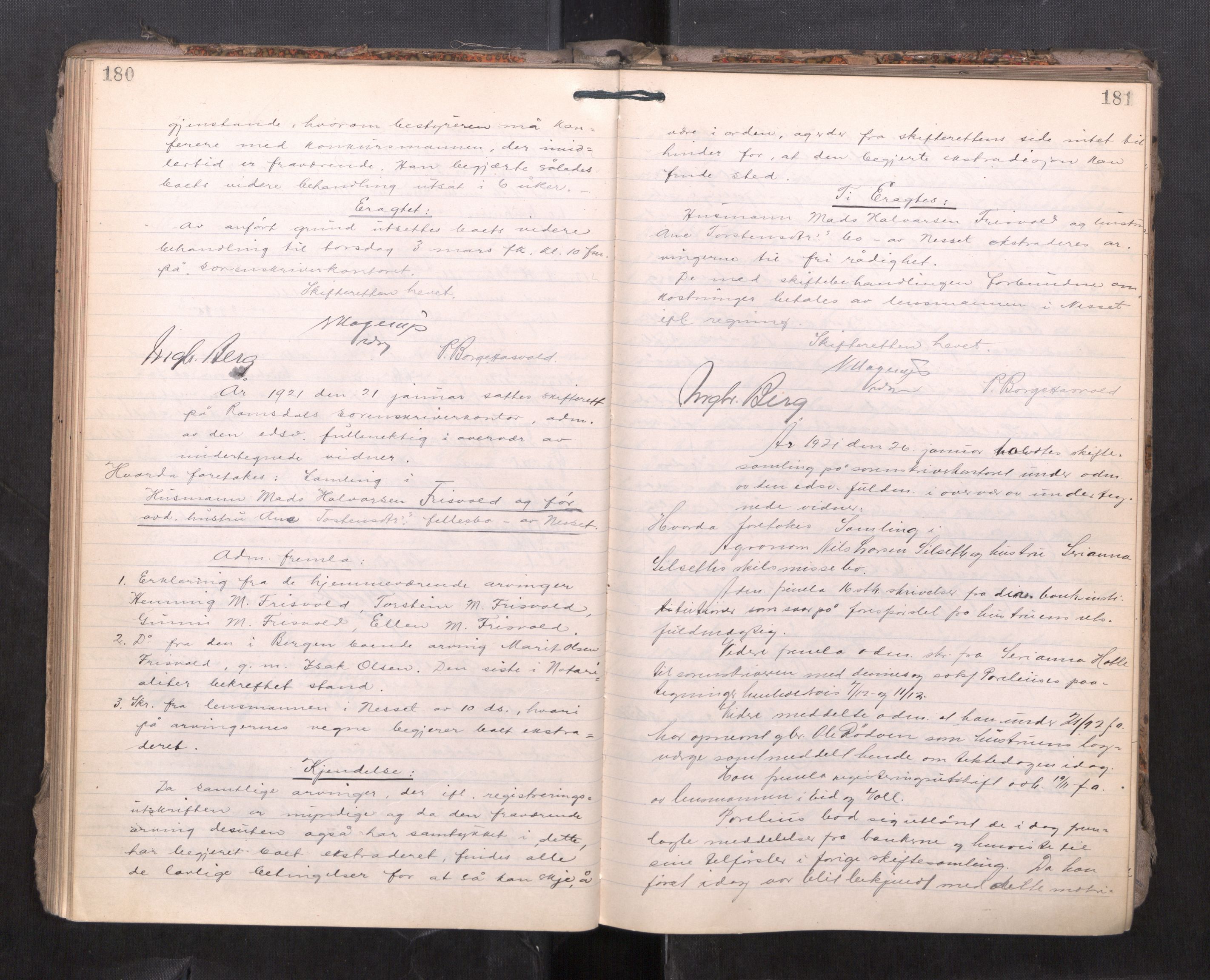 Romsdal sorenskriveri, AV/SAT-A-4149/1/3/3B/L0007: Skiftebehandlingsprotokoll, 1919-1922, s. 180-181