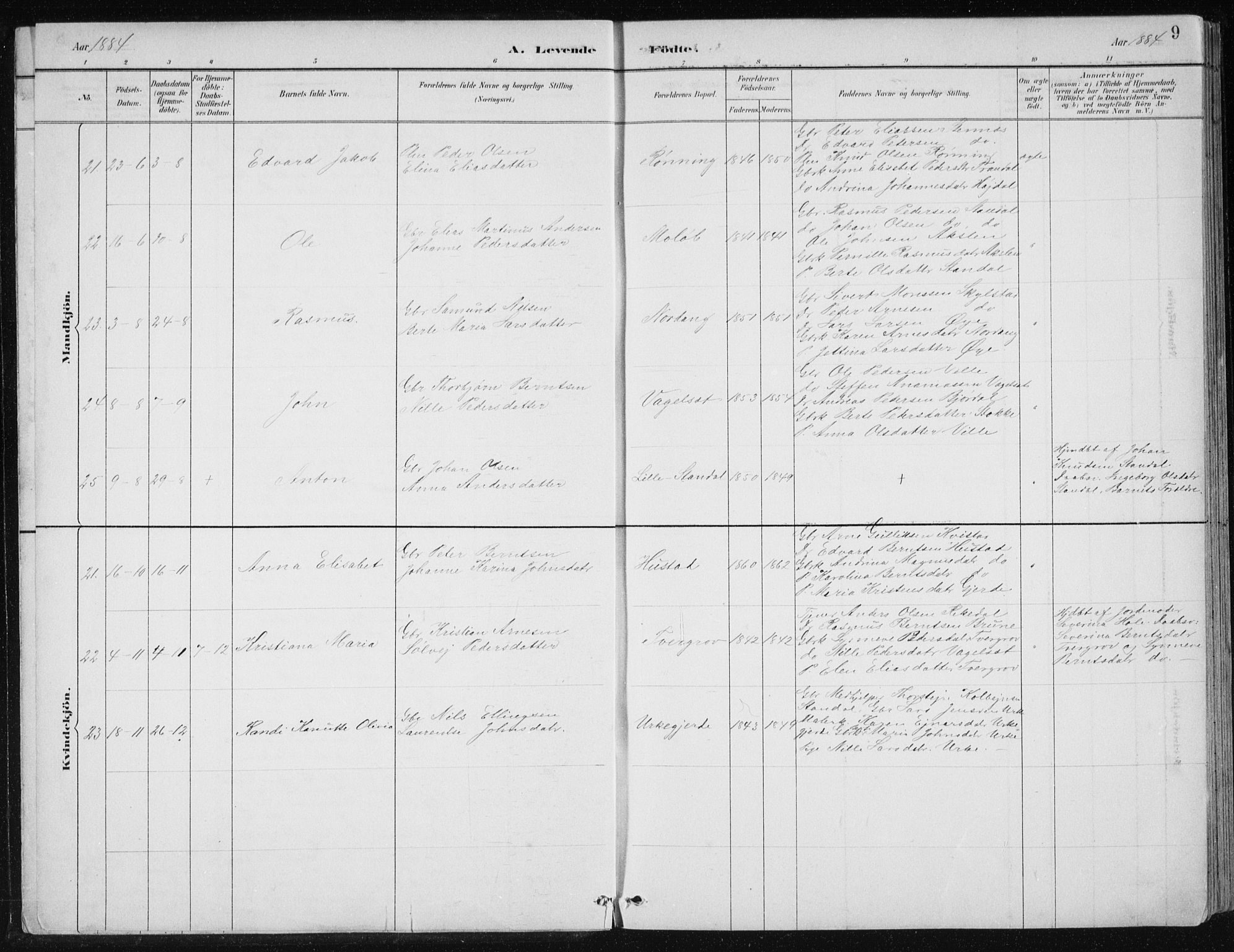 Ministerialprotokoller, klokkerbøker og fødselsregistre - Møre og Romsdal, AV/SAT-A-1454/515/L0215: Klokkerbok nr. 515C02, 1884-1906, s. 9