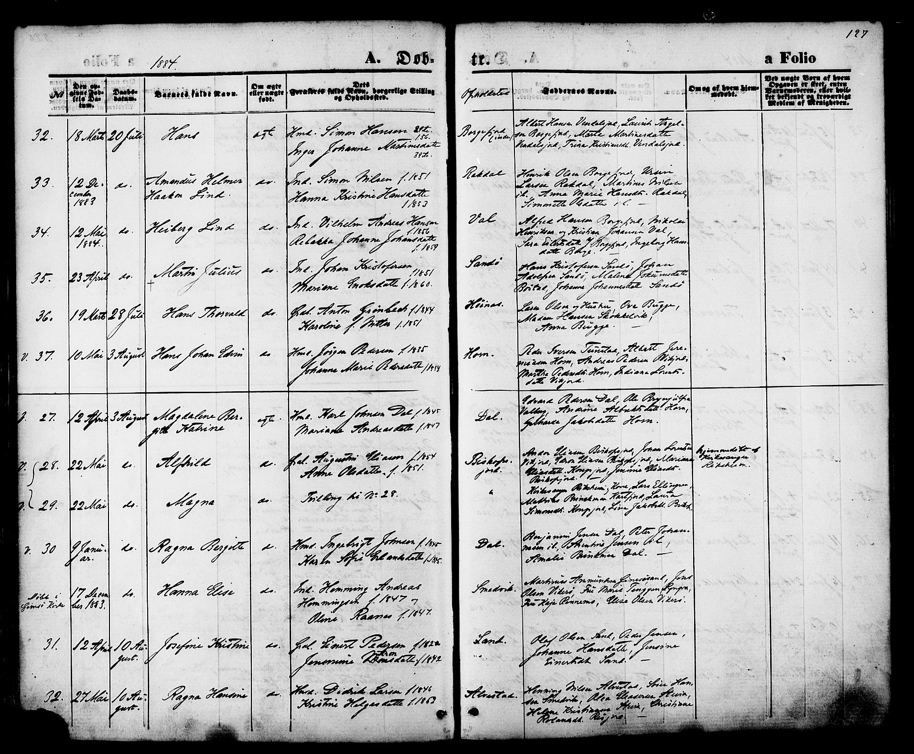 Ministerialprotokoller, klokkerbøker og fødselsregistre - Nordland, SAT/A-1459/880/L1132: Ministerialbok nr. 880A06, 1869-1887, s. 127