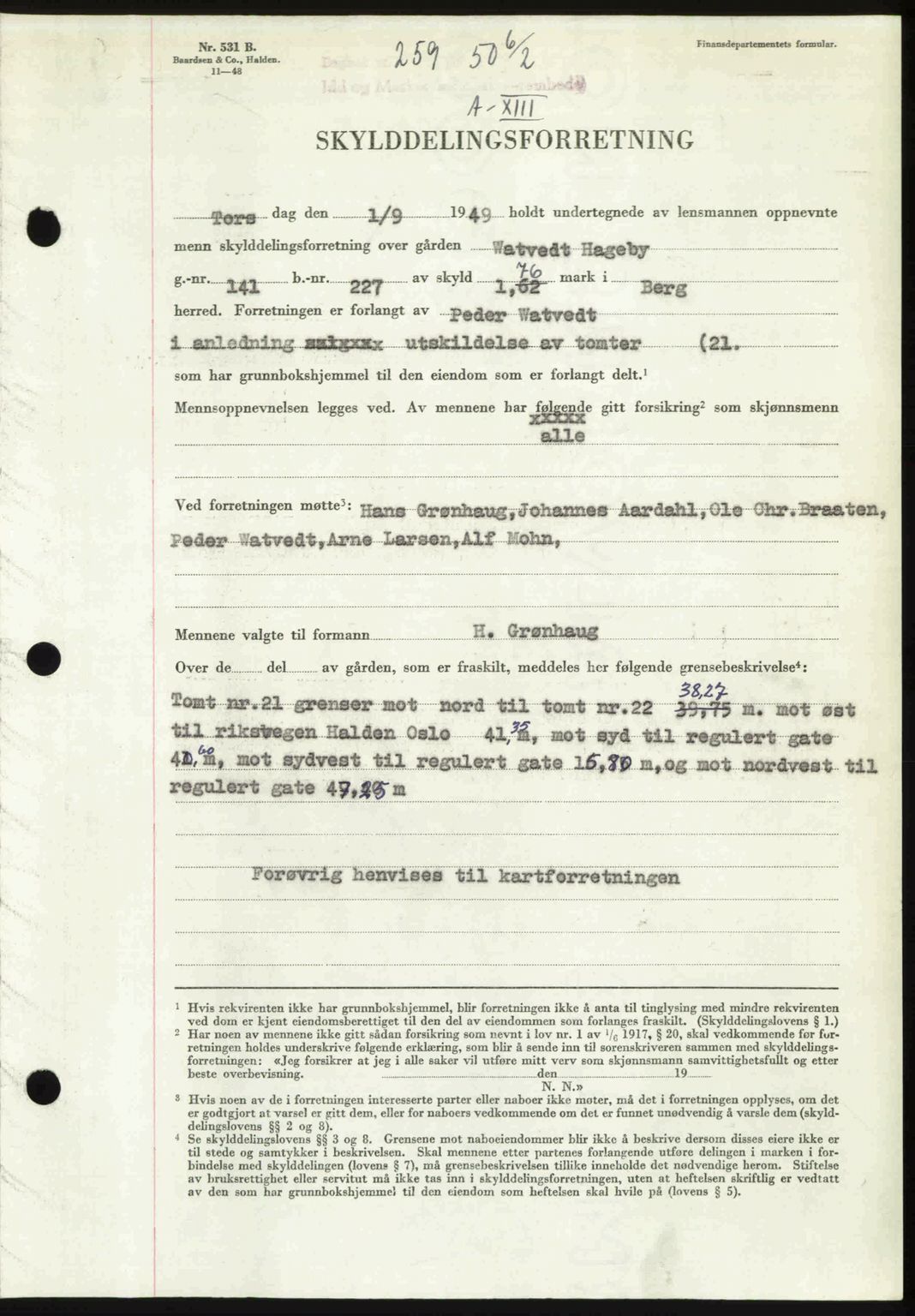 Idd og Marker sorenskriveri, SAO/A-10283/G/Gb/Gbb/L0013: Pantebok nr. A13, 1949-1950, Dagboknr: 259/1950