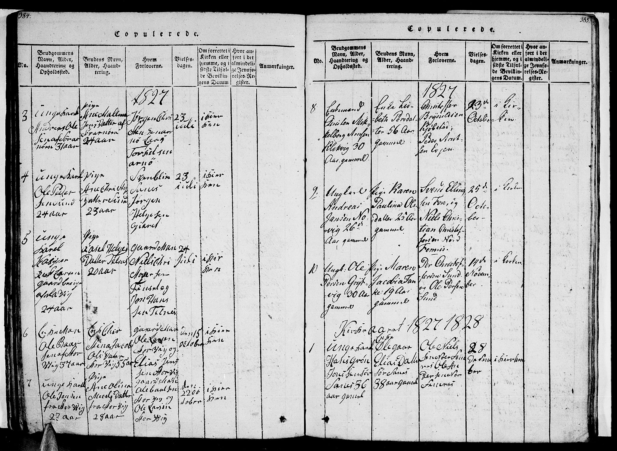 Ministerialprotokoller, klokkerbøker og fødselsregistre - Nordland, AV/SAT-A-1459/805/L0105: Klokkerbok nr. 805C01, 1820-1839, s. 384-385