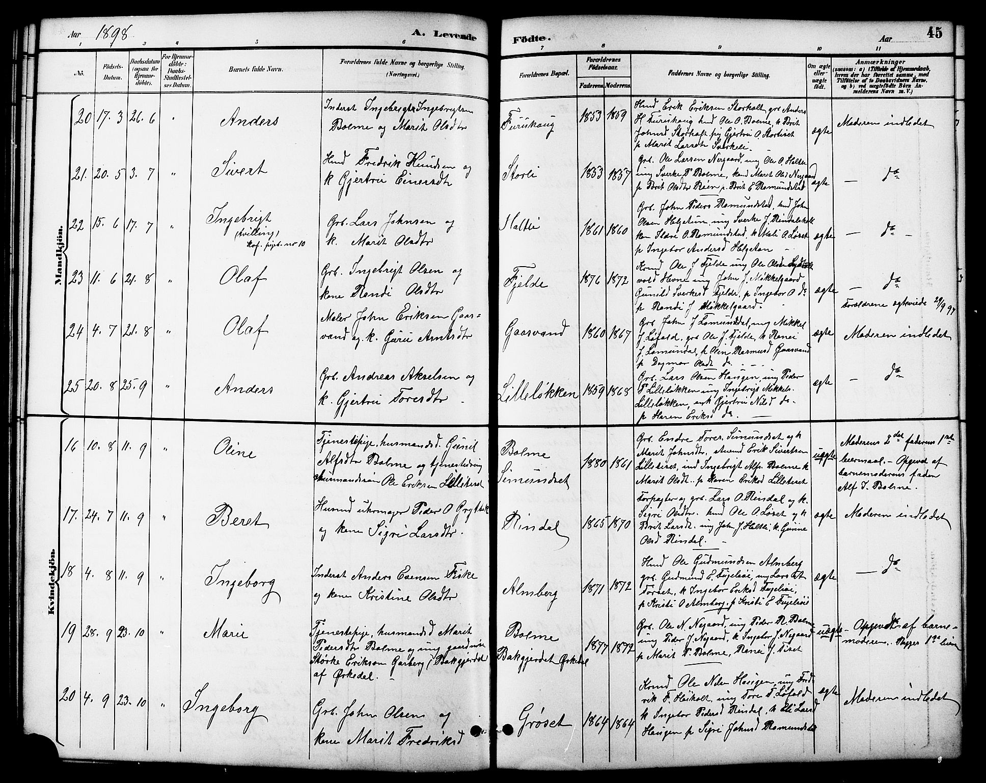 Ministerialprotokoller, klokkerbøker og fødselsregistre - Møre og Romsdal, AV/SAT-A-1454/598/L1078: Klokkerbok nr. 598C03, 1892-1909, s. 45