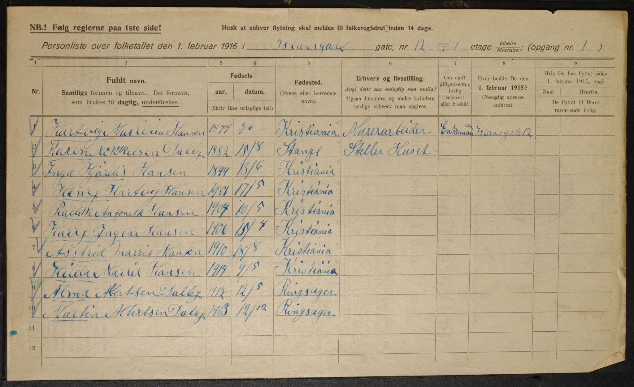 OBA, Kommunal folketelling 1.2.1916 for Kristiania, 1916, s. 45661