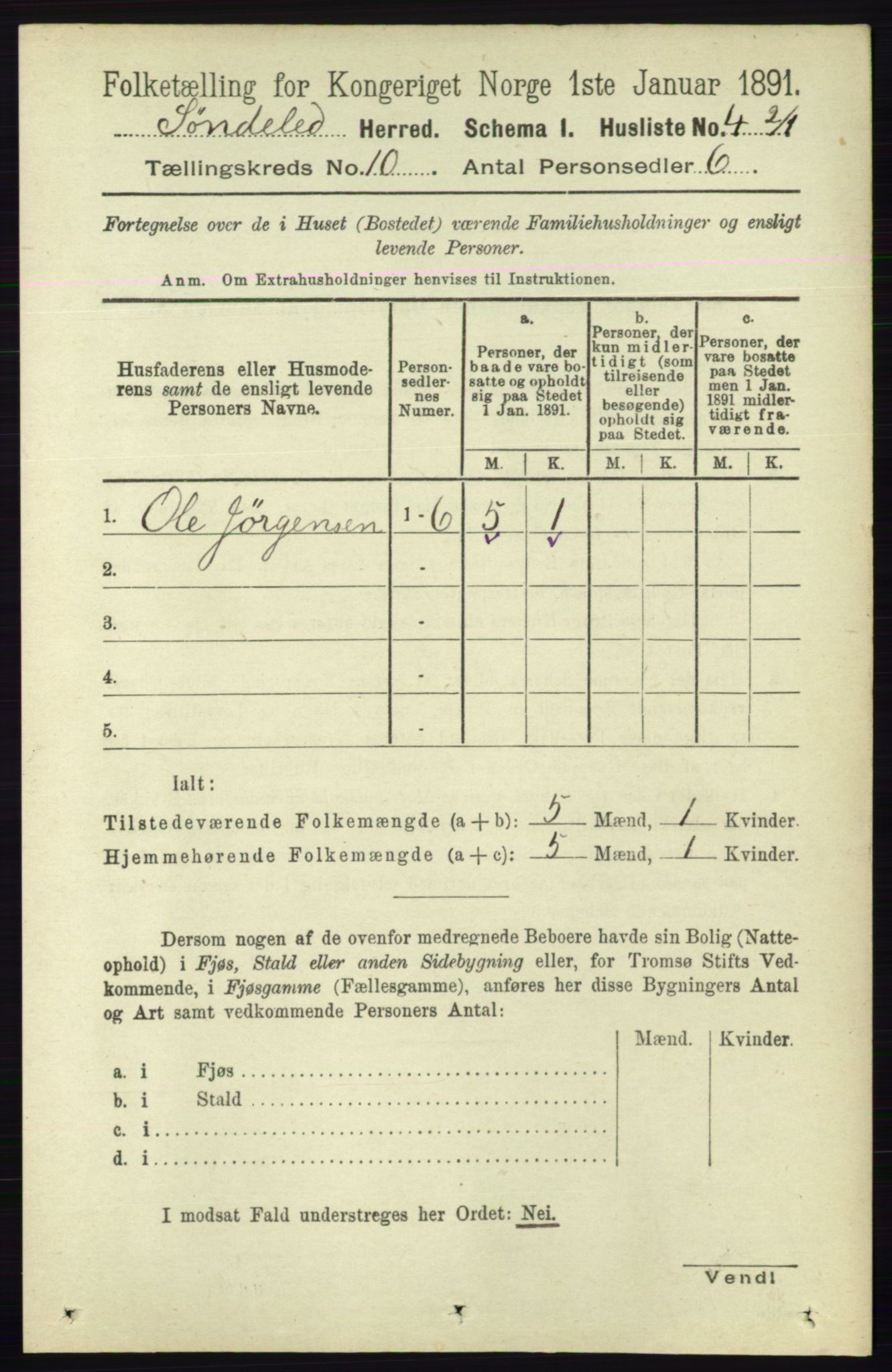 RA, Folketelling 1891 for 0913 Søndeled herred, 1891, s. 3037