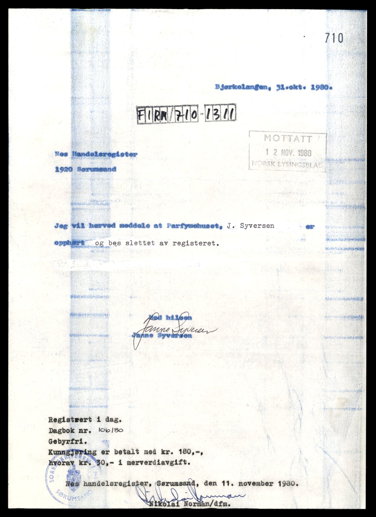 Nes tingrett, SAT/A-10548/K/Ke/Keb/L0005: Enkeltmannsforetak og ansvarlige selskap, Par - Sve, 1944-1990, s. 1