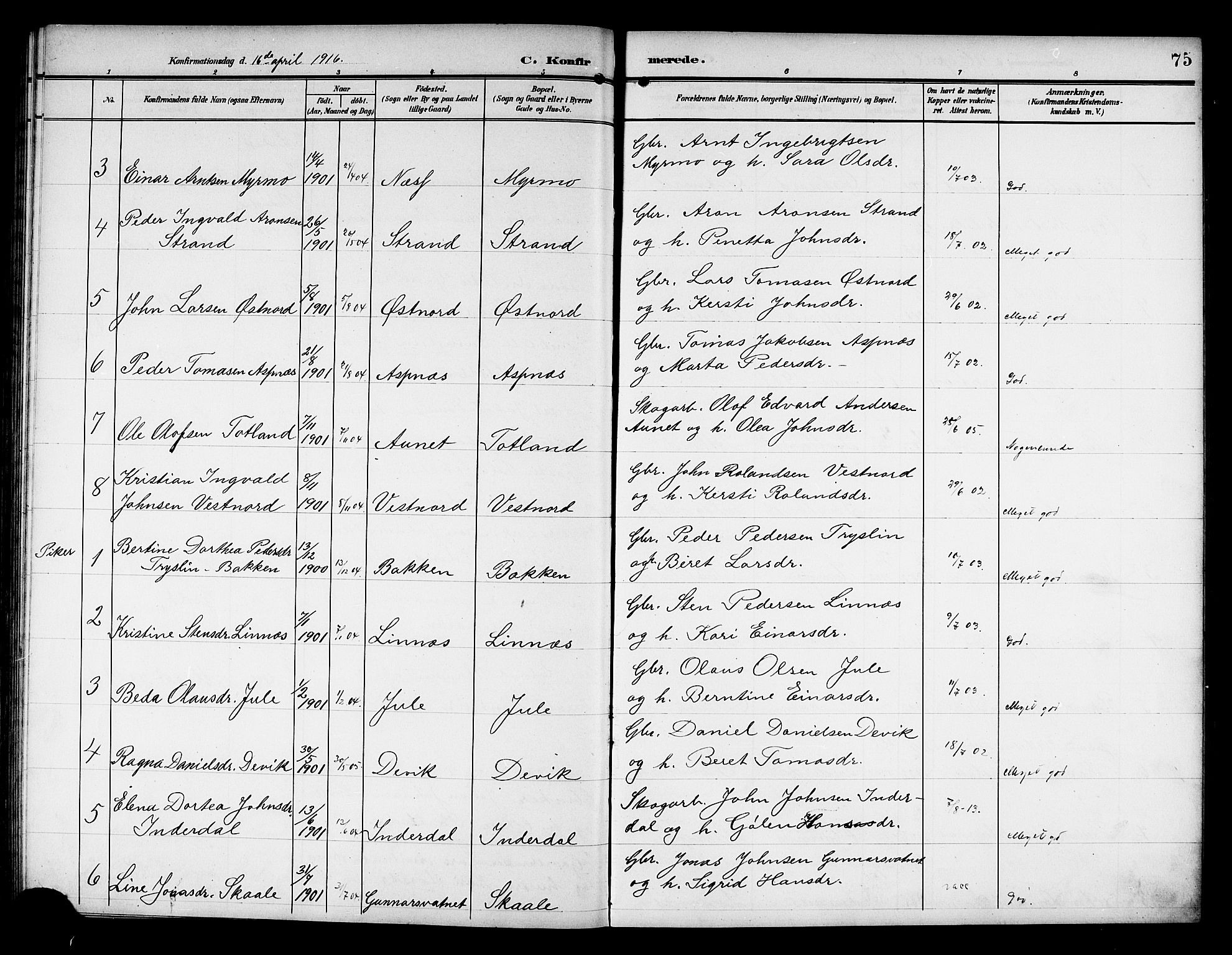 Ministerialprotokoller, klokkerbøker og fødselsregistre - Nord-Trøndelag, SAT/A-1458/757/L0506: Klokkerbok nr. 757C01, 1904-1922, s. 75