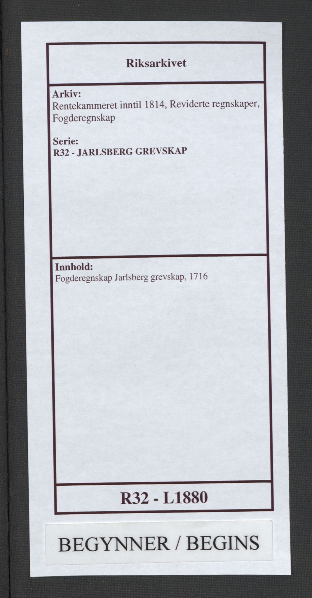 Rentekammeret inntil 1814, Reviderte regnskaper, Fogderegnskap, AV/RA-EA-4092/R32/L1880: Fogderegnskap Jarlsberg grevskap, 1716, s. 1