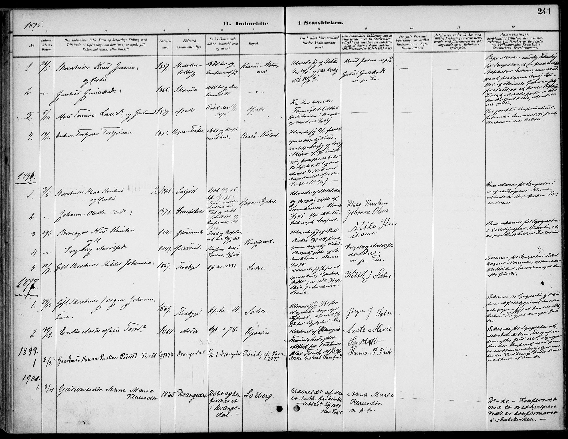 Drangedal kirkebøker, AV/SAKO-A-258/F/Fa/L0012: Ministerialbok nr. 12, 1895-1905, s. 241