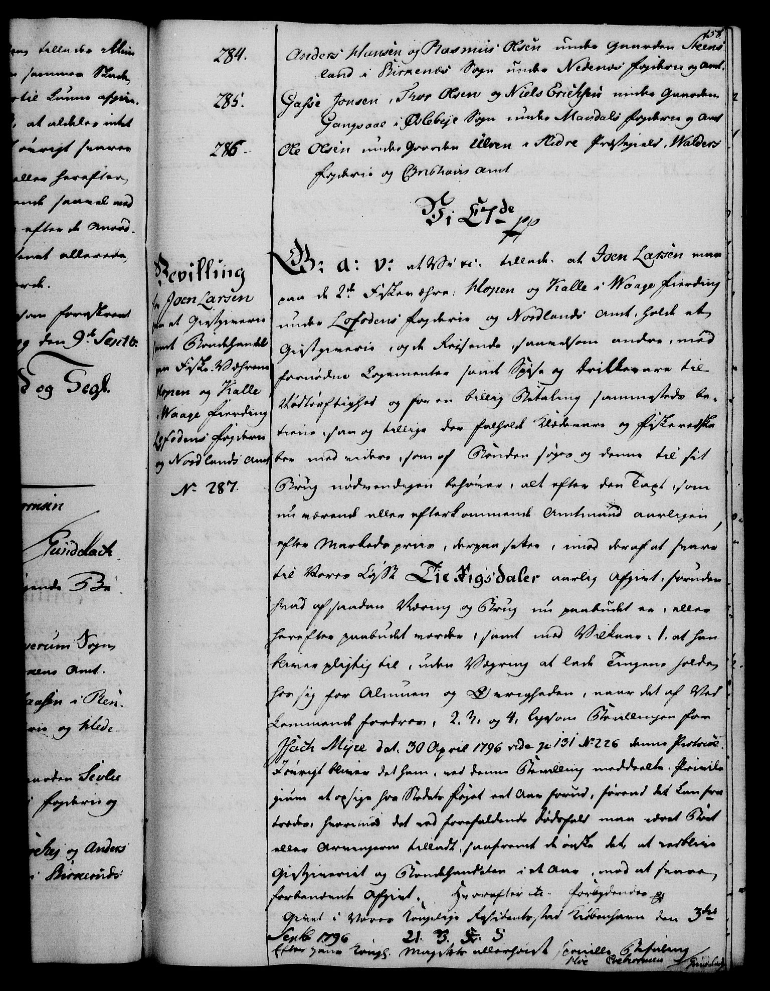 Rentekammeret, Kammerkanselliet, AV/RA-EA-3111/G/Gg/Gga/L0016: Norsk ekspedisjonsprotokoll med register (merket RK 53.16), 1794-1800, s. 158