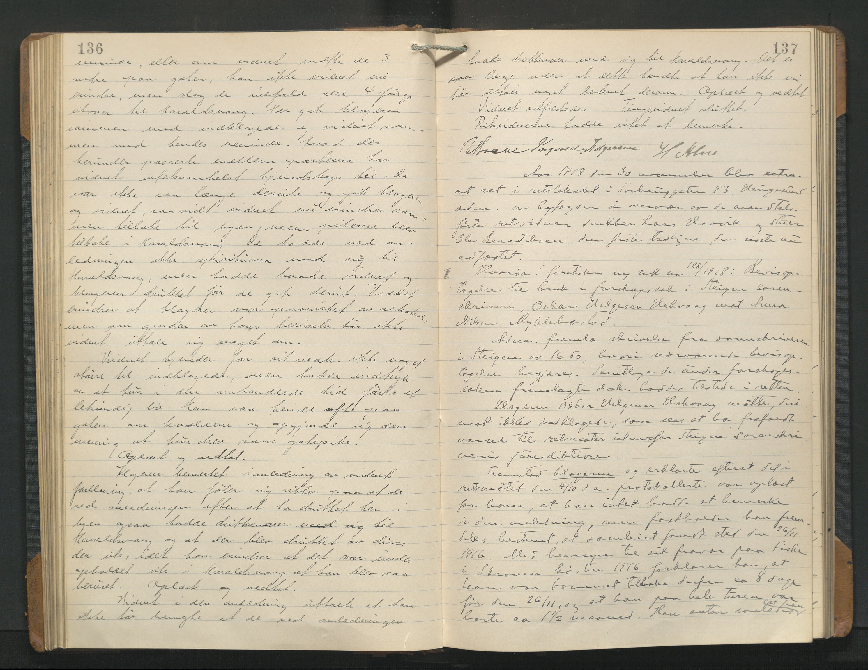 Haugesund tingrett, AV/SAST-A-101415/01/V/VB/VBc/L0001: Ekstrarettsprotokoll, 1916-1925, s. 136-137
