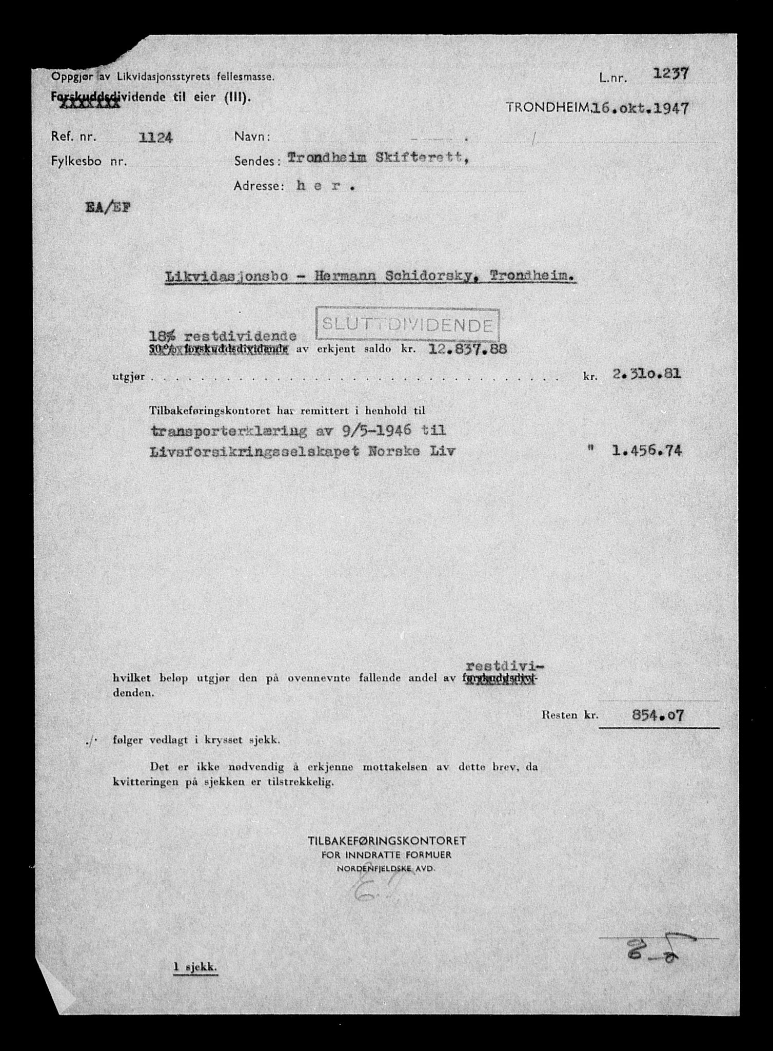 Justisdepartementet, Tilbakeføringskontoret for inndratte formuer, AV/RA-S-1564/H/Hc/Hca/L0908: --, 1945-1947, s. 165