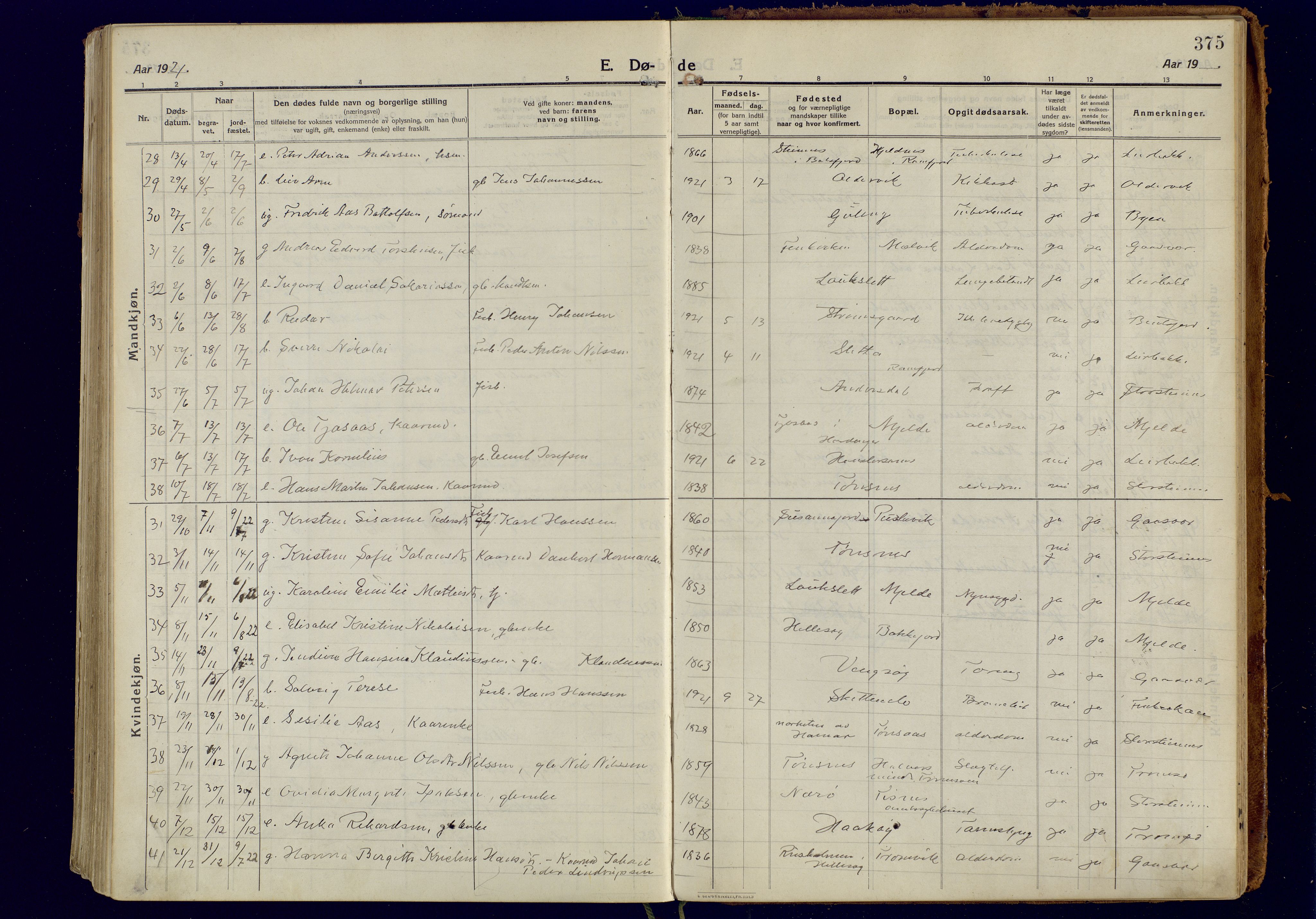 Tromsøysund sokneprestkontor, AV/SATØ-S-1304/G/Ga/L0008kirke: Ministerialbok nr. 8, 1914-1922, s. 375