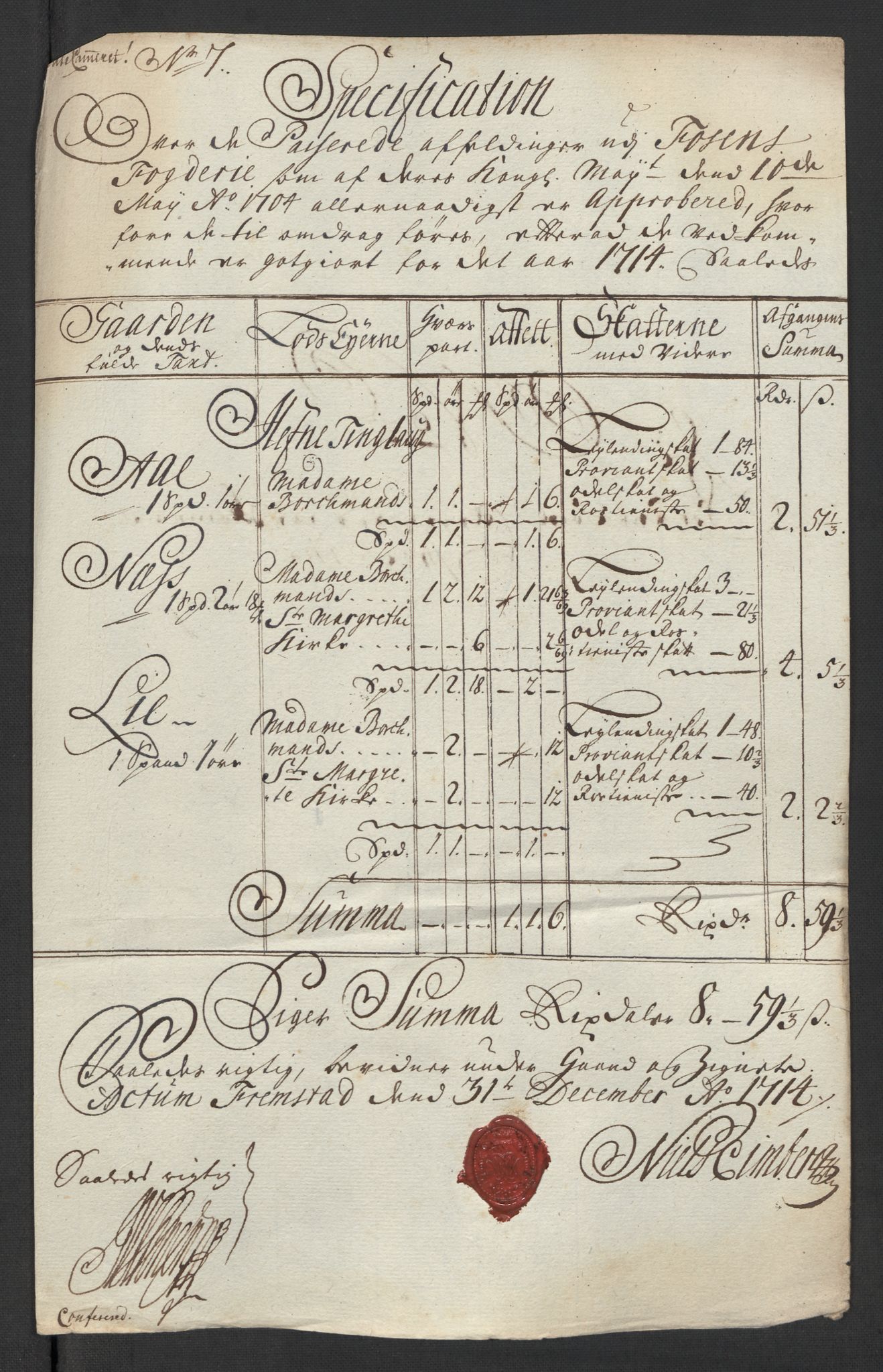 Rentekammeret inntil 1814, Reviderte regnskaper, Fogderegnskap, RA/EA-4092/R57/L3862: Fogderegnskap Fosen, 1714, s. 183