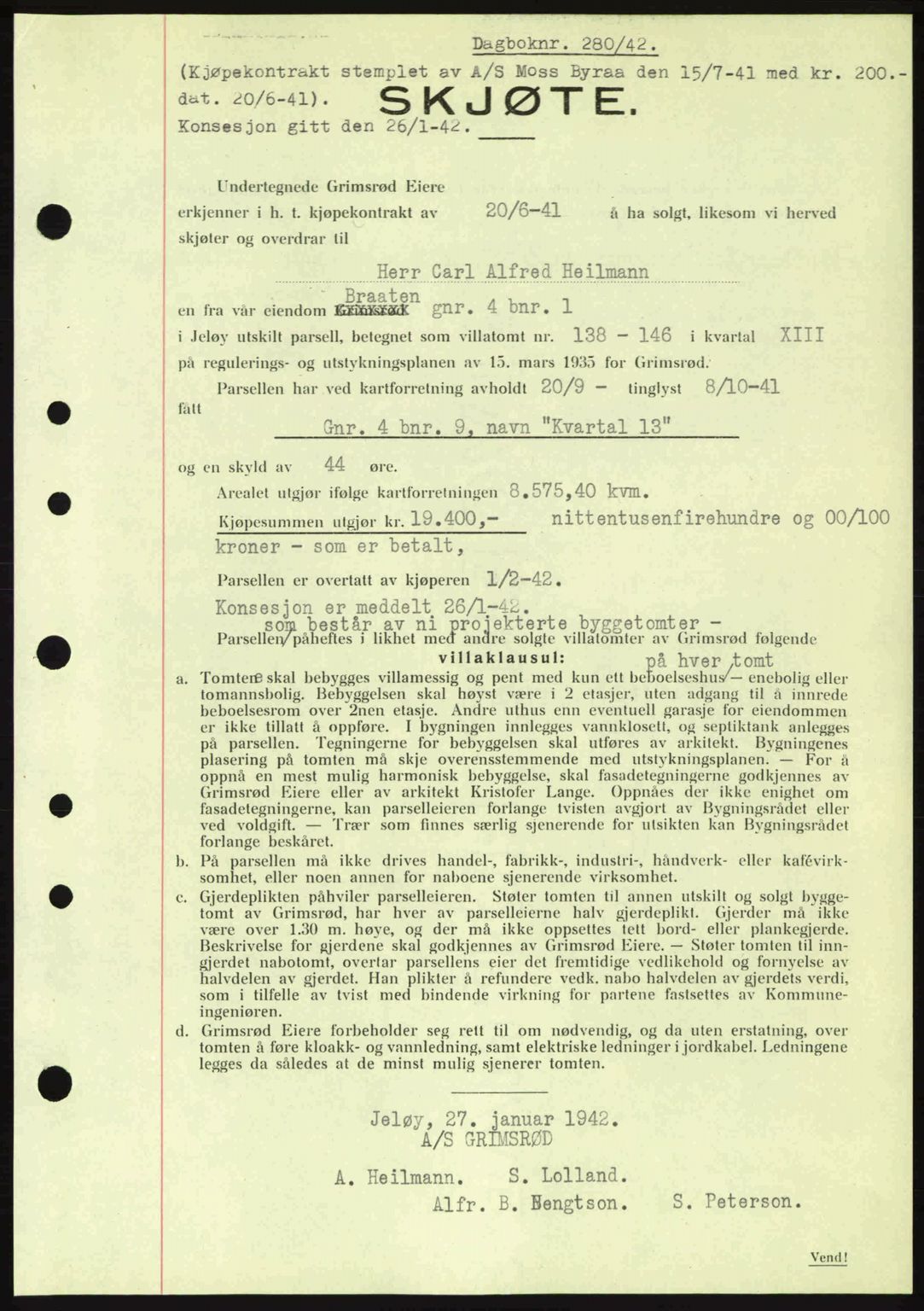 Moss sorenskriveri, SAO/A-10168: Pantebok nr. A9, 1941-1942, Dagboknr: 280/1942