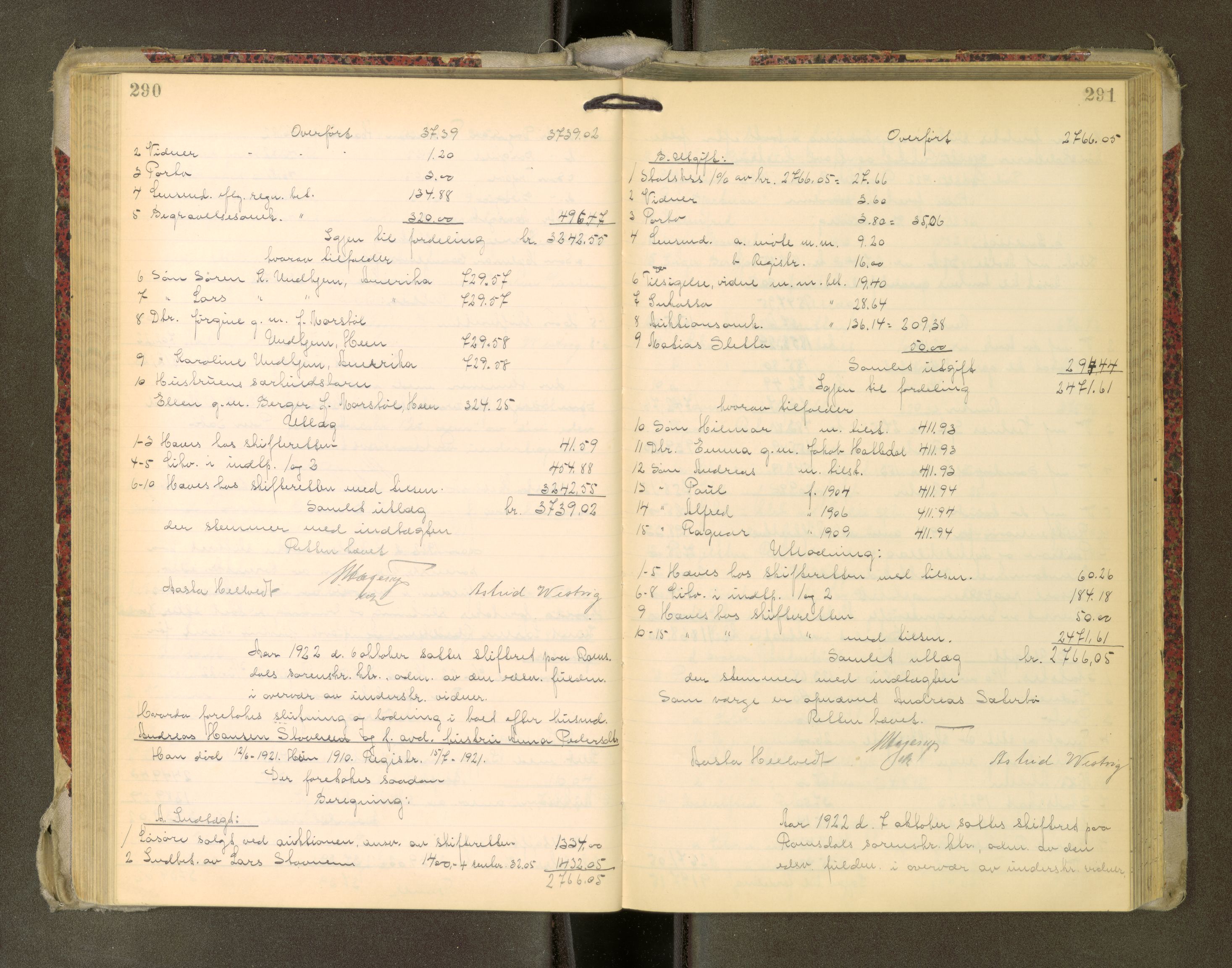 Romsdal sorenskriveri, AV/SAT-A-4149/1/3/3A/L0022: Skifteutlodnings Protokoll, 1920-1924, s. 290-291