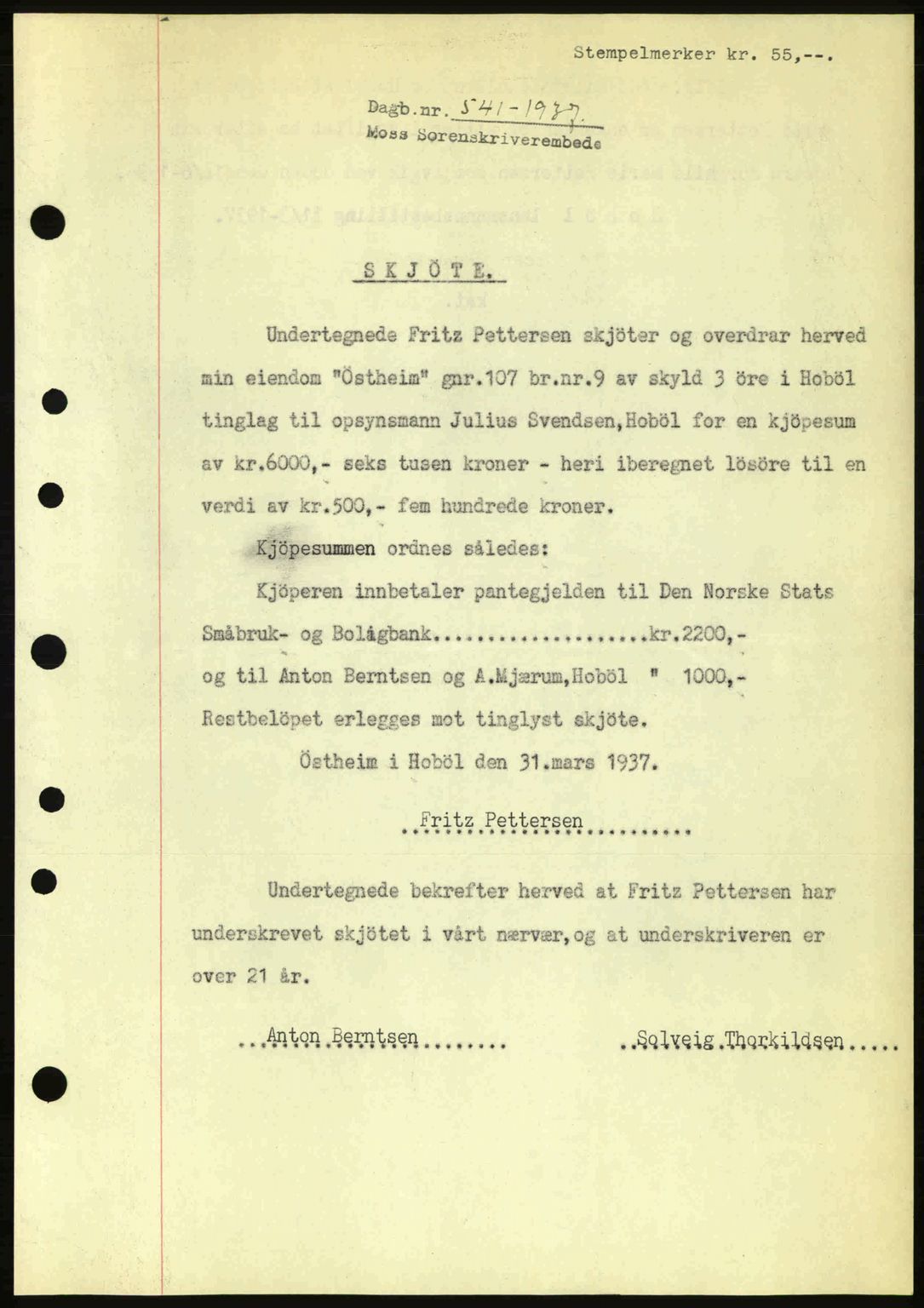 Moss sorenskriveri, SAO/A-10168: Pantebok nr. A2, 1936-1937, Dagboknr: 541/1936